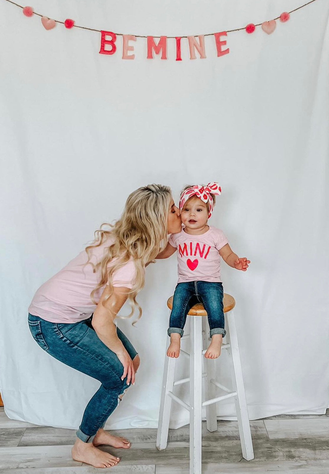 Mama and Mini Matching Light Pink and Red Valentines Day T-Shirt Set