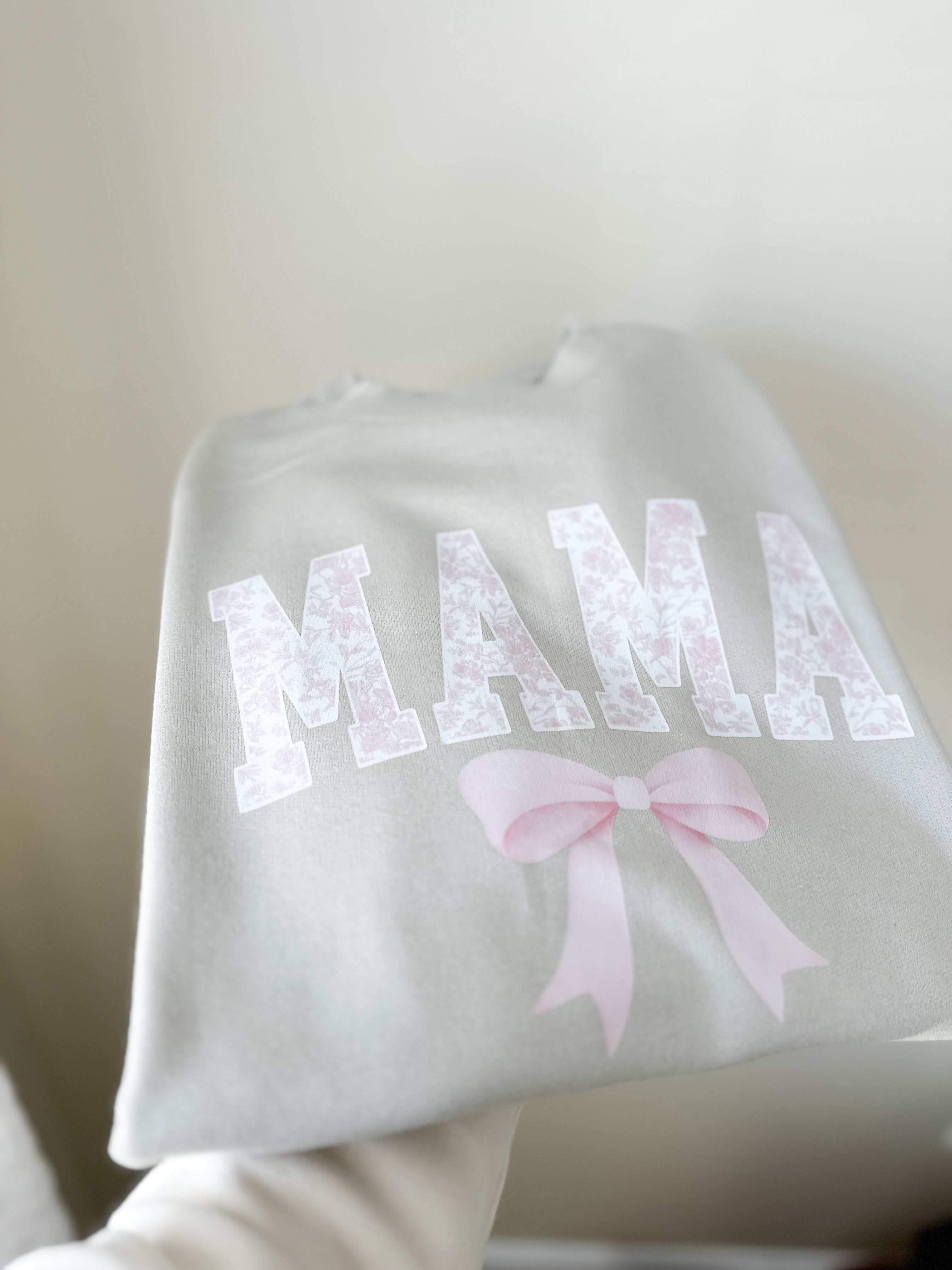 Mama Tan and Pastel Pink Floral Bow Crewneck