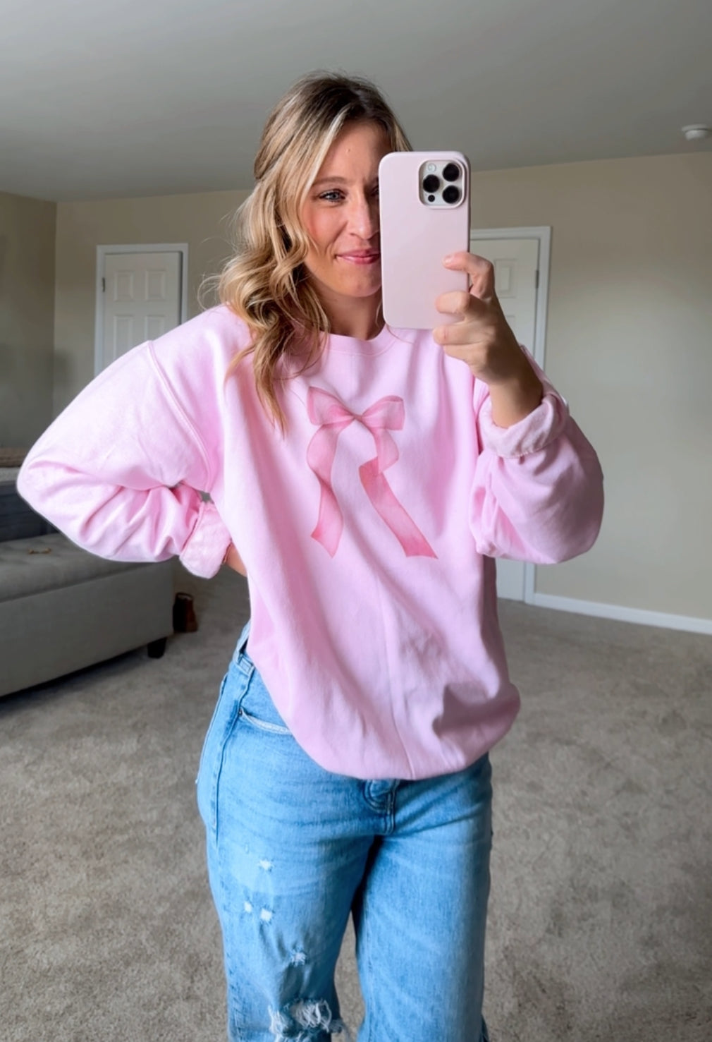 Pink Bow Era Girly Pink Crewneck Sweatshirt