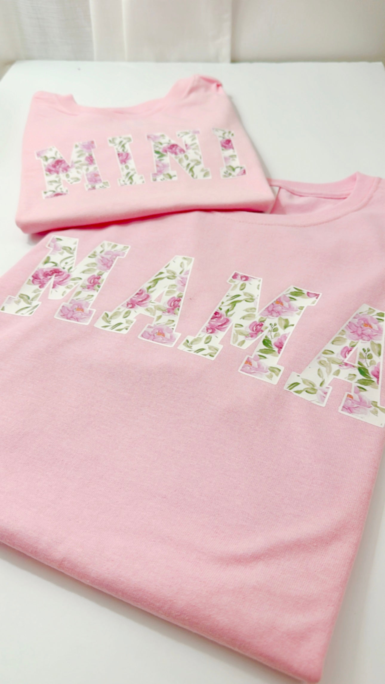 Mommy and Me Spring Floral Matching Pink T-Shirt Set