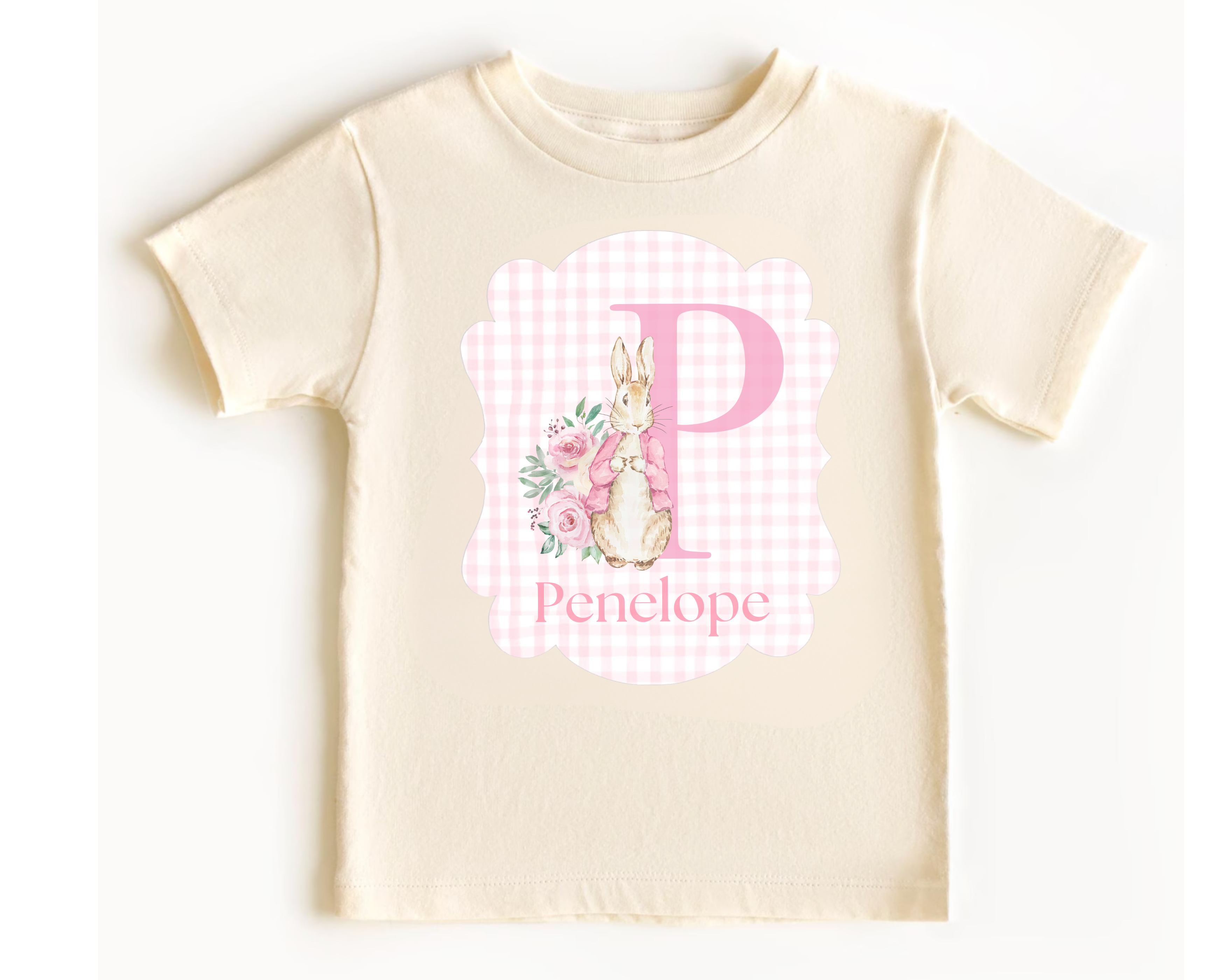 Personalized Gingham Easter Bunny Natural Shirts for Girls