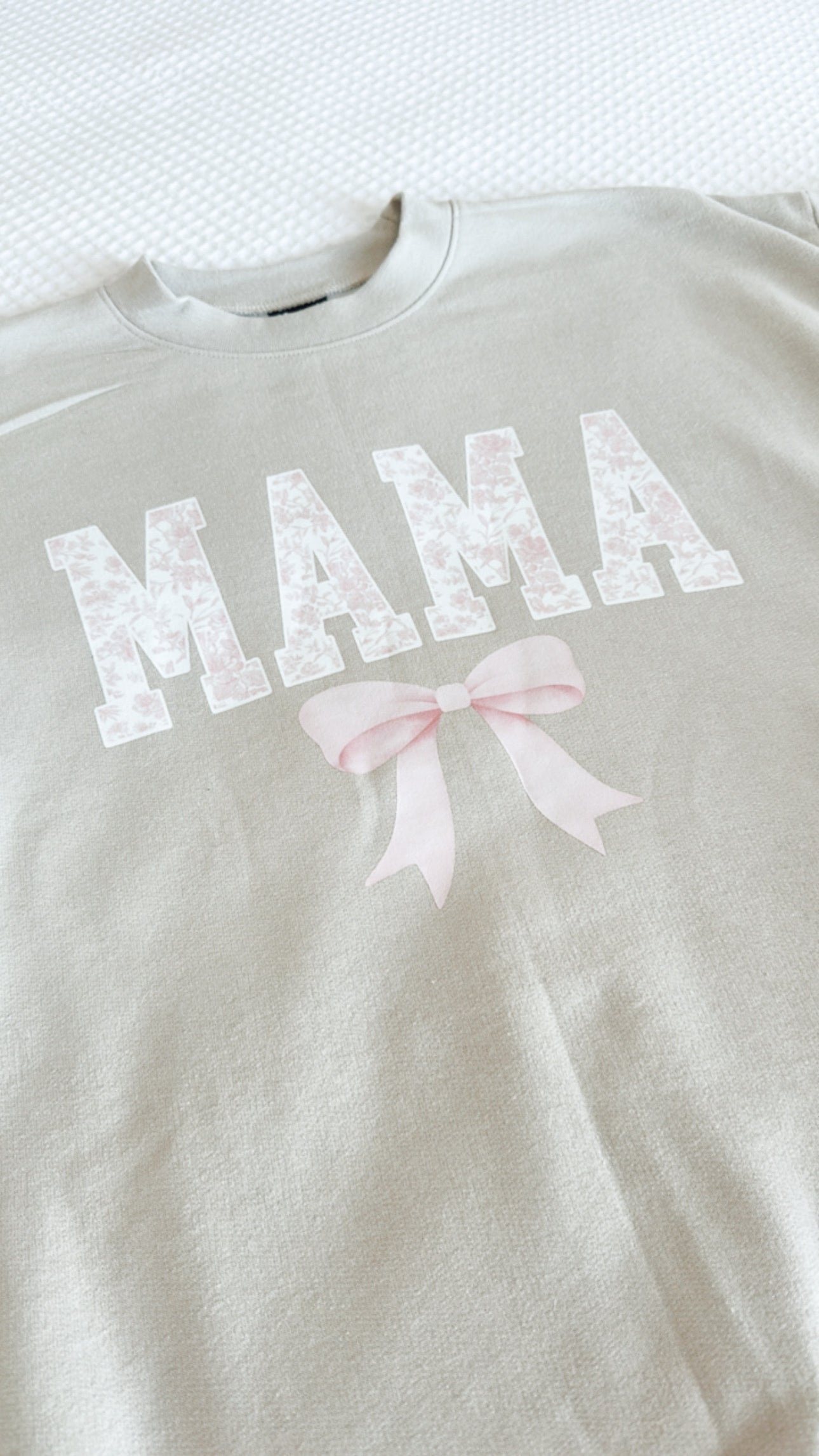 Mama Tan and Pastel Pink Floral Bow Crewneck