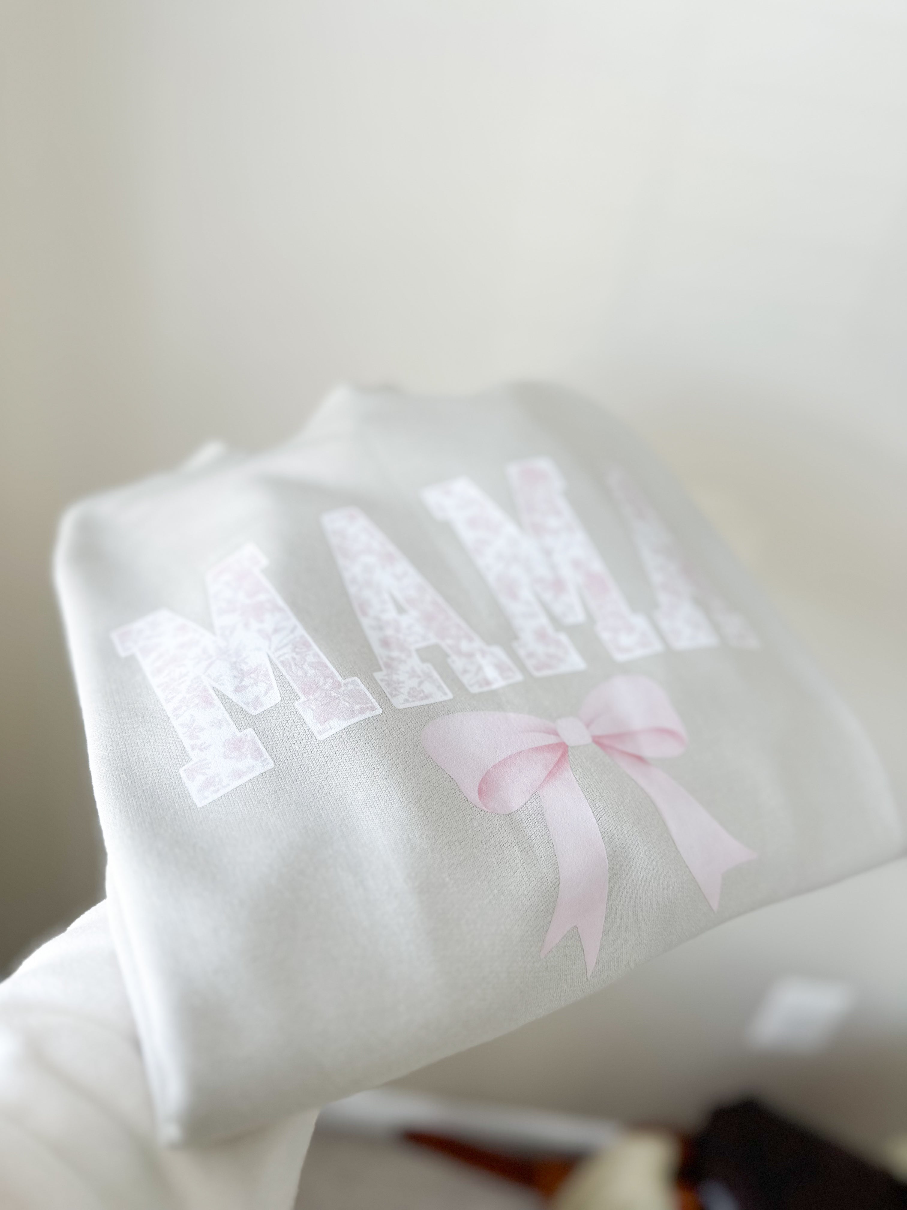 Mama Tan and Pastel Pink Floral Bow Crewneck