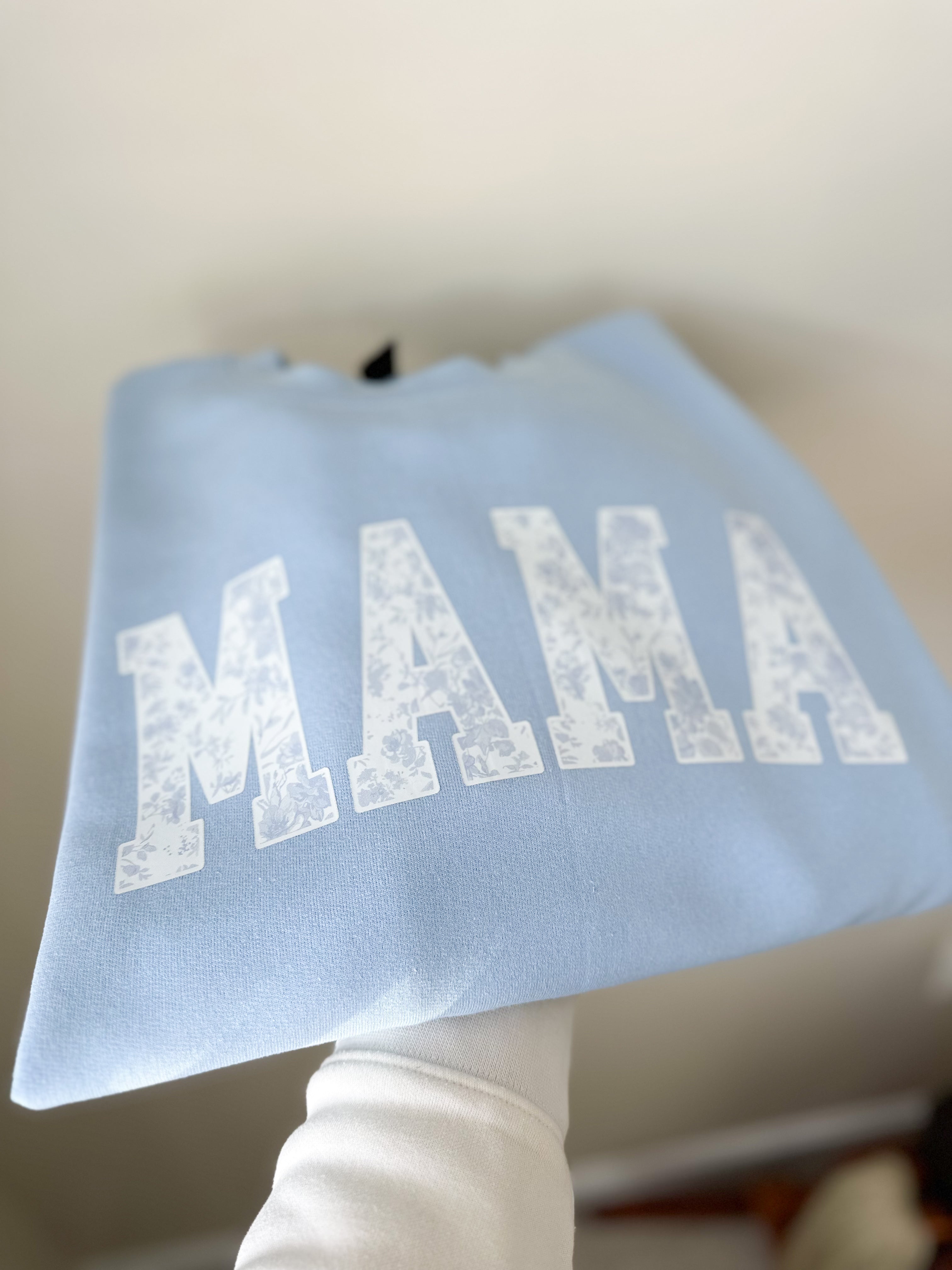 Mama Light Blue Pastel Floral Crewneck
