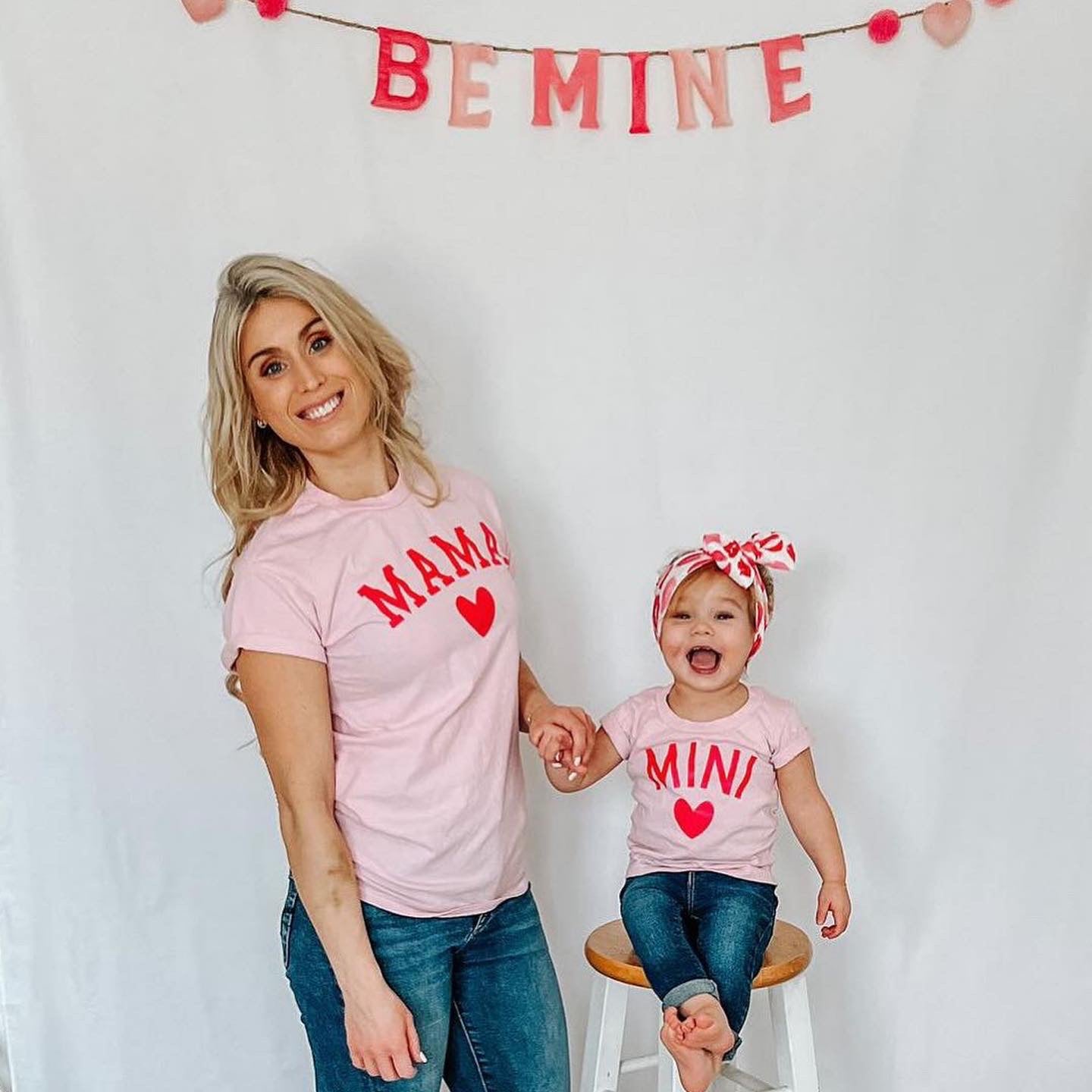 Mama and Mini Matching Light Pink and Red Valentines Day T-Shirt Set