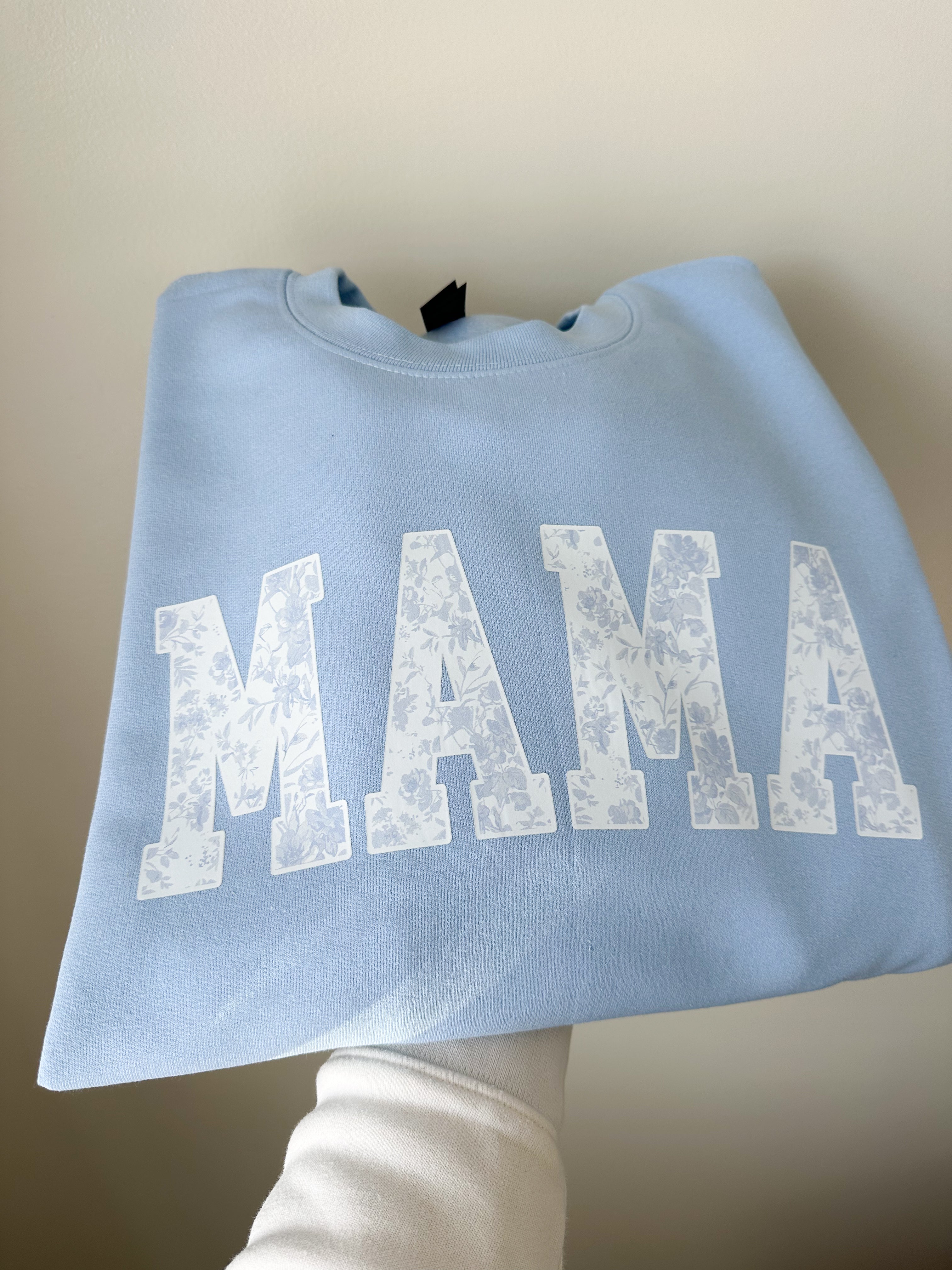 Mama Light Blue Pastel Floral Crewneck