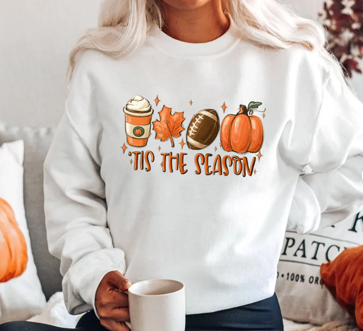 Tis the Season Fall Themed White Crewneck