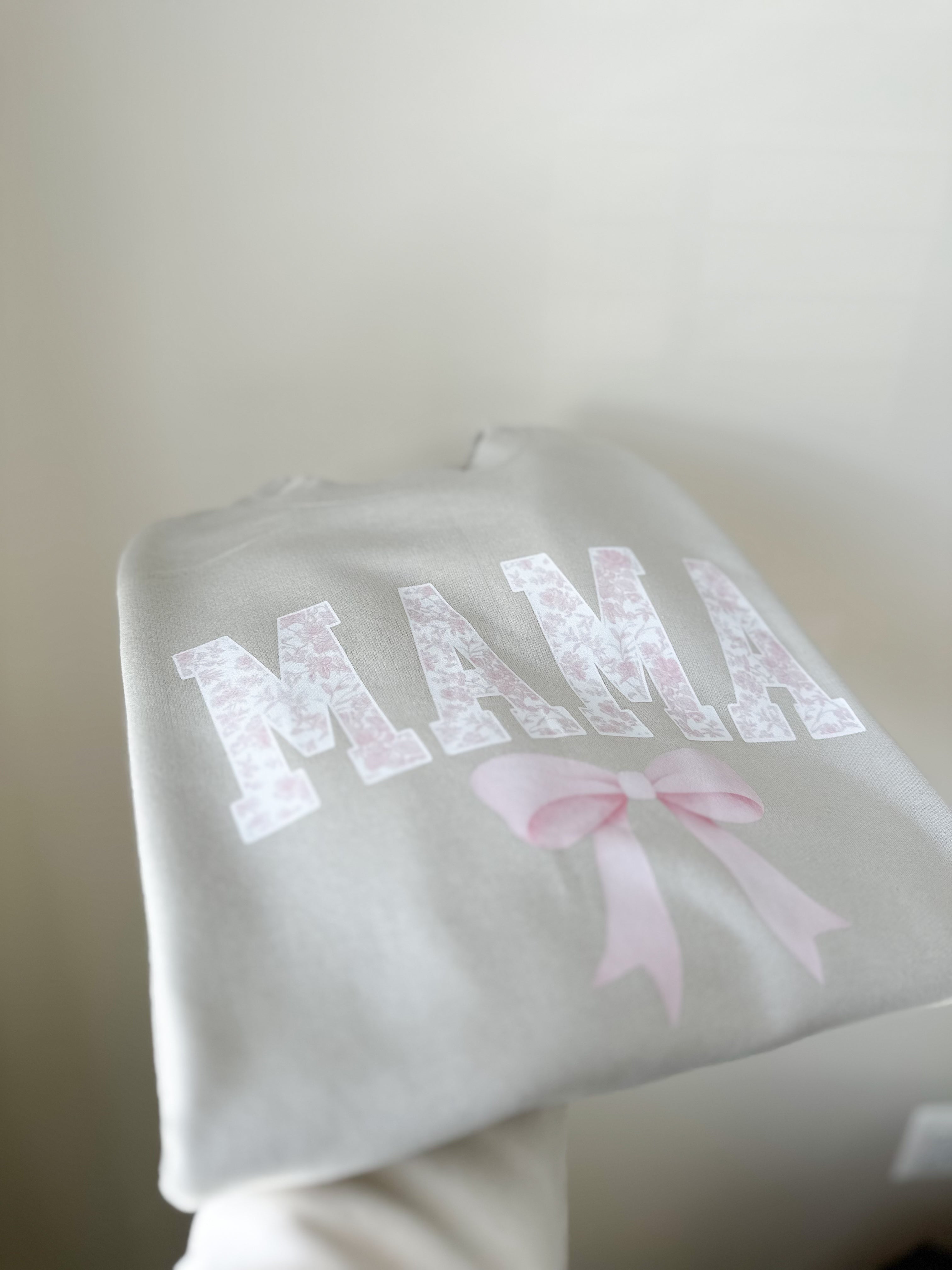 Mama Tan and Pastel Pink Floral Bow Crewneck