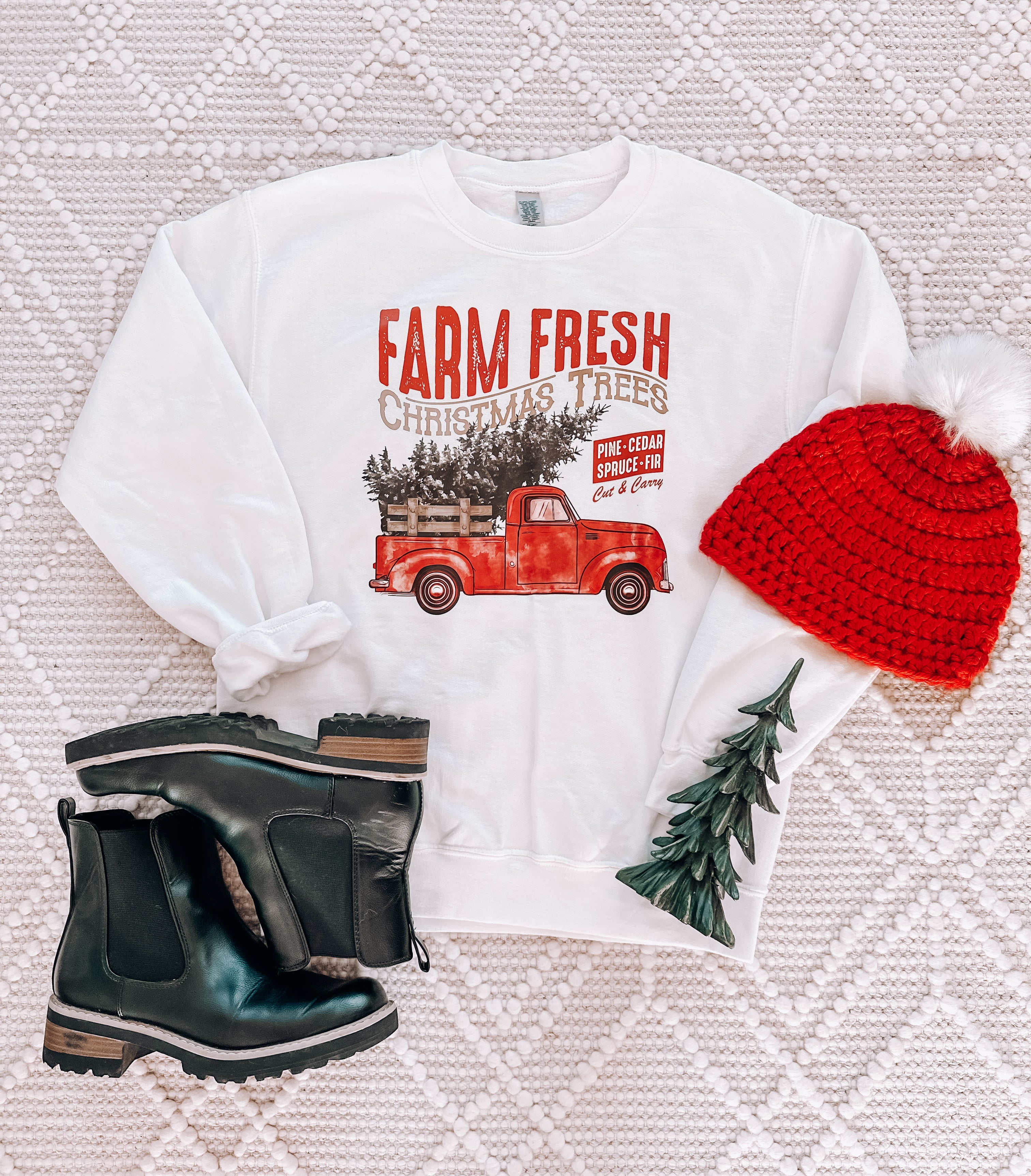 Farm Fresh Christmas Tree White Crewneck