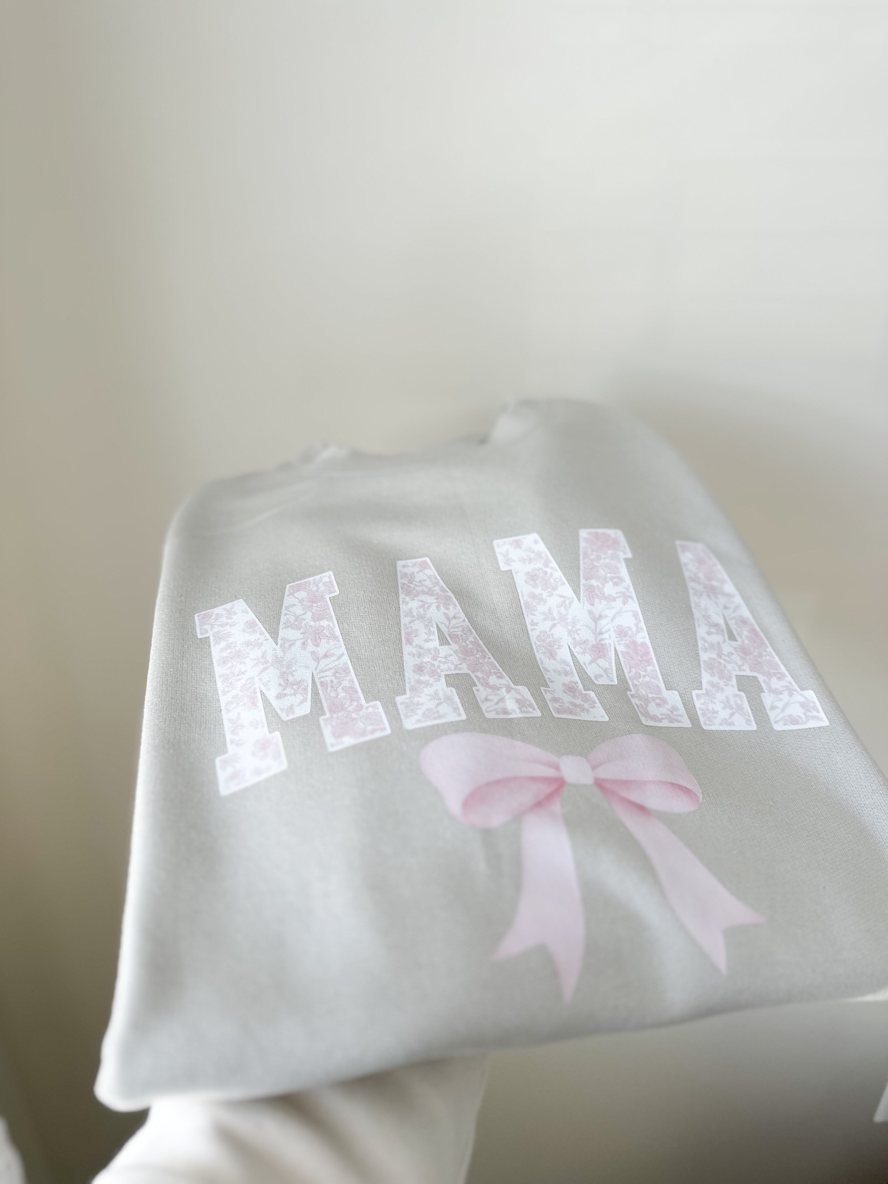Mama Tan and Pastel Pink Floral Bow Crewneck
