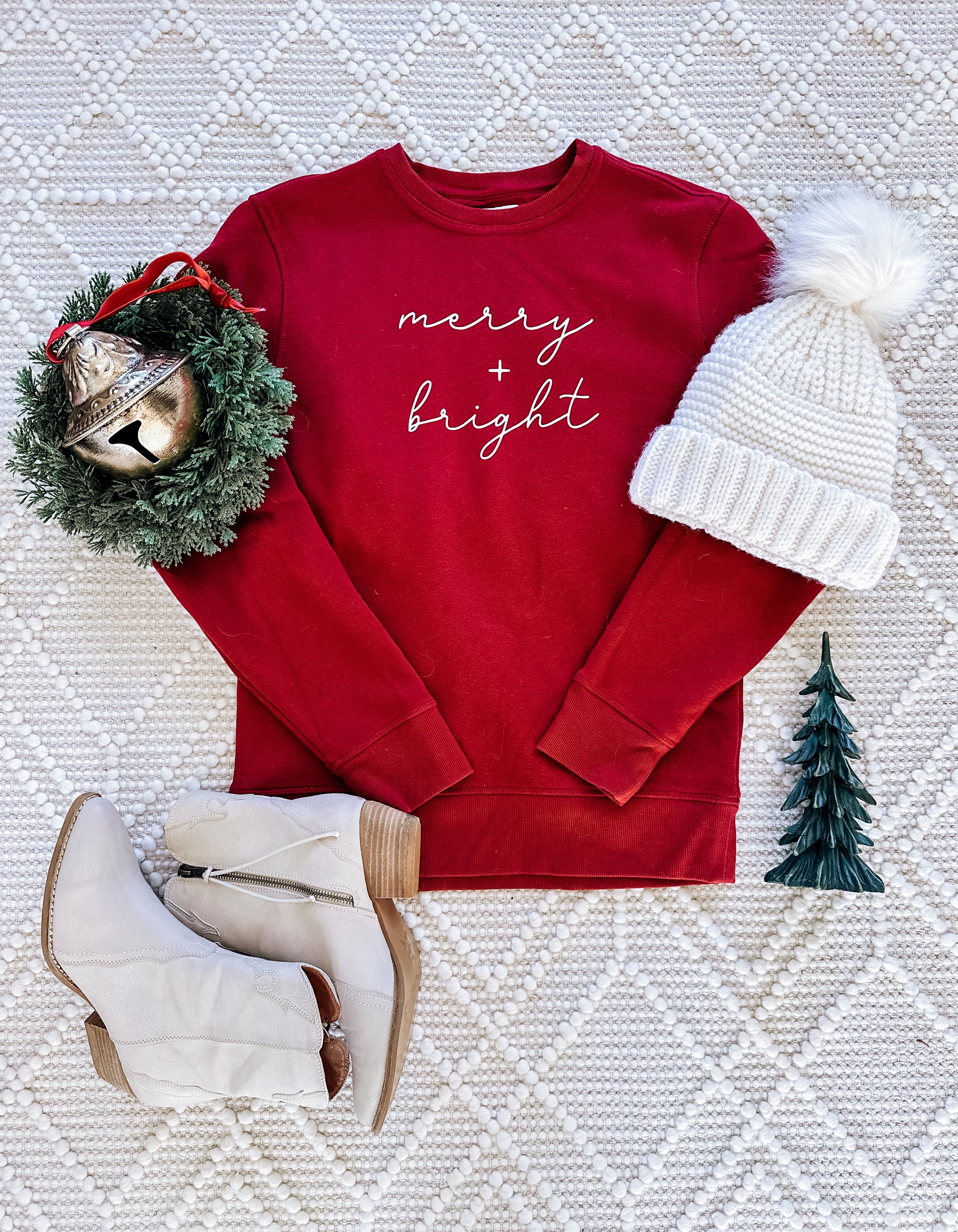 Merry & Bright Deep Red Christmas Crewneck