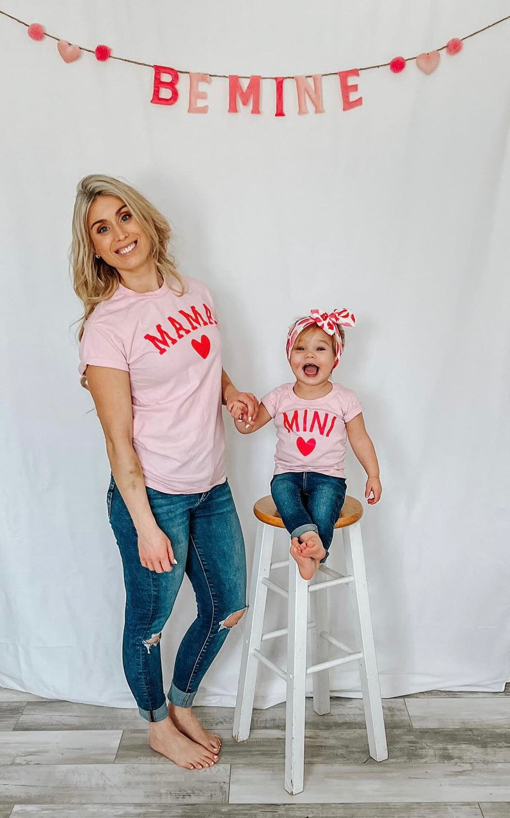 Mama and Mini Matching Light Pink and Red Valentines Day T-Shirt Set