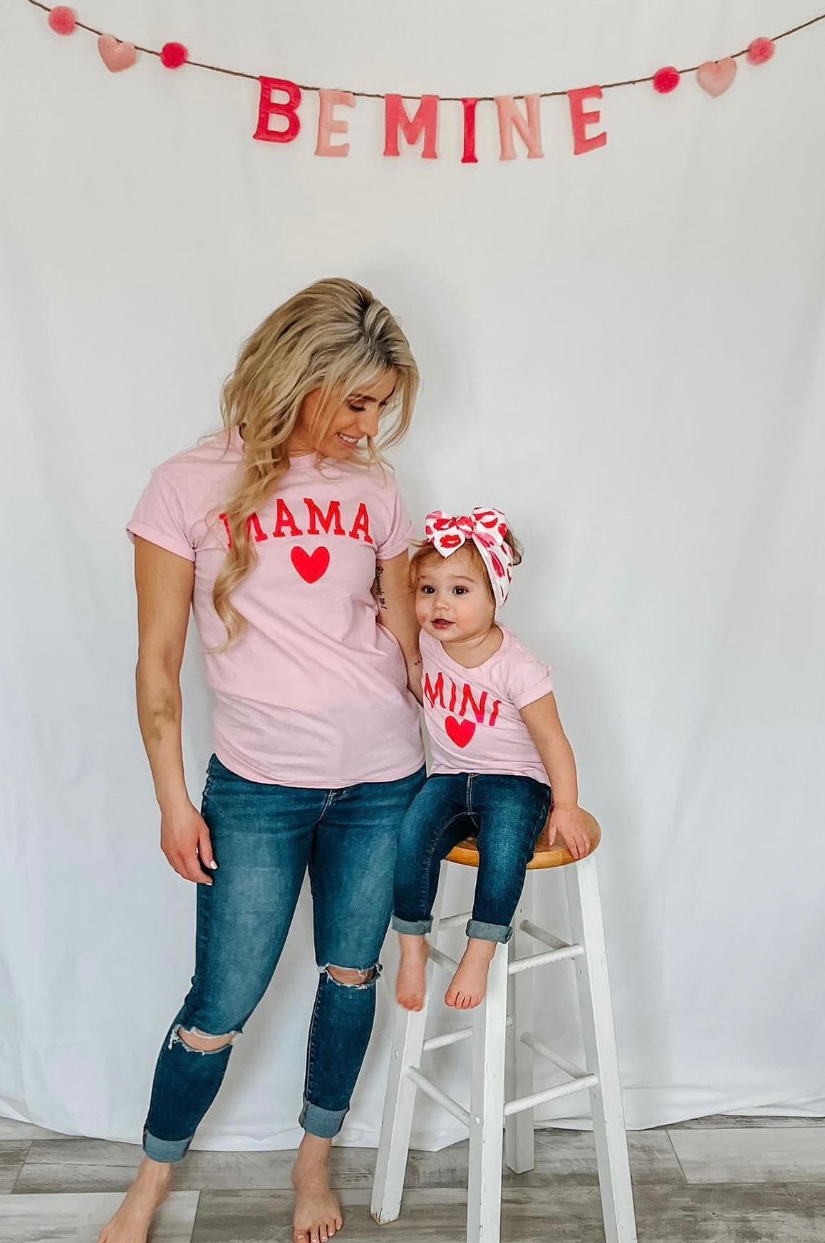 Mama and Mini Matching Light Pink and Red Valentines Day T-Shirt Set
