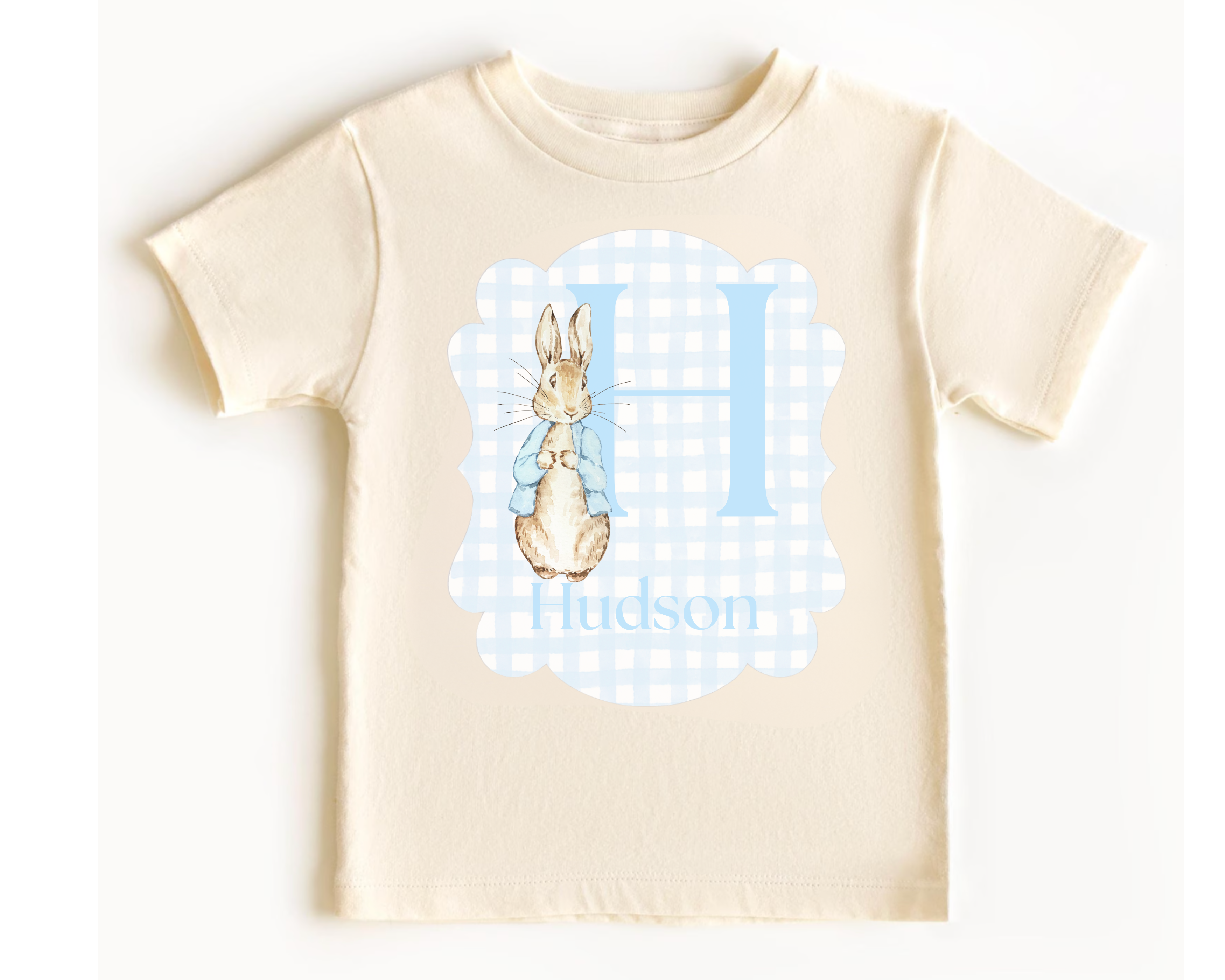 Personalized Gingham Easter Bunny Natural Shirts for Boys