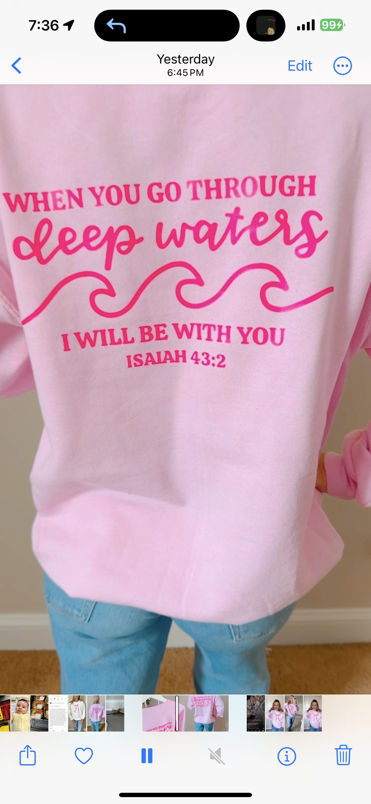 When You Go Through Deep Waters I Will Be With You Pink Crewneck