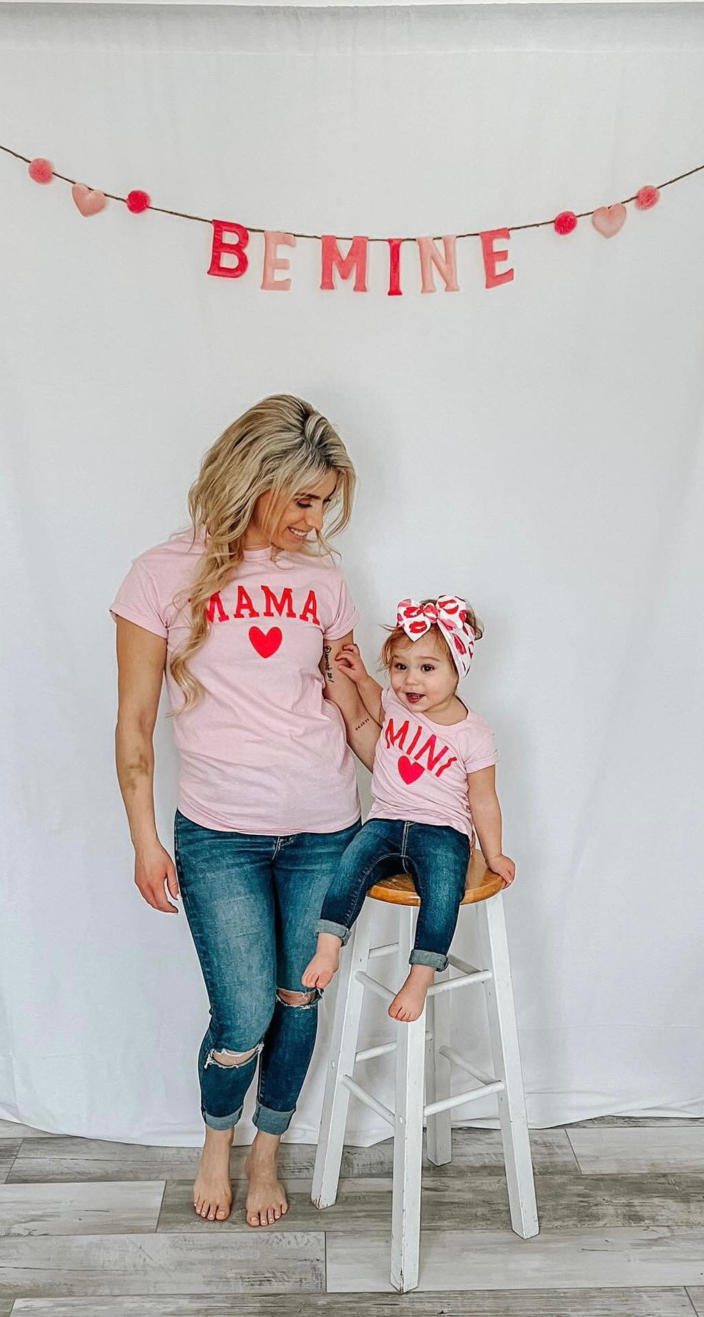 Mama and Mini Matching Light Pink and Red Valentines Day T-Shirt Set