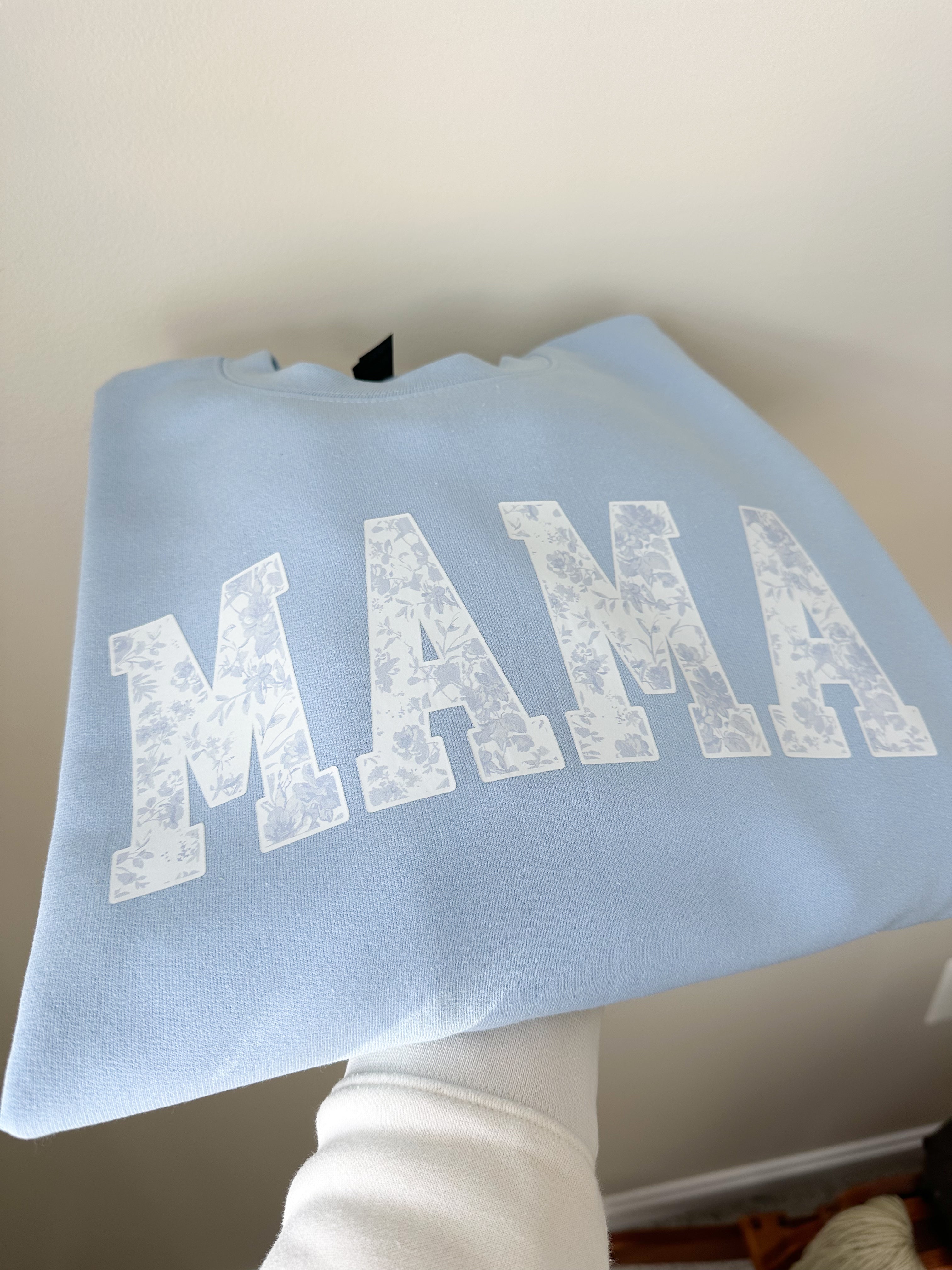 Mama Light Blue Pastel Floral Crewneck