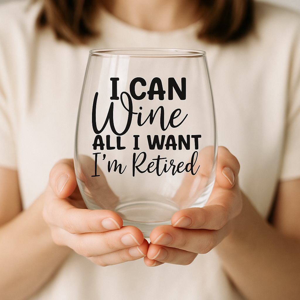 I Can Wine All I Want I'm Retired Wine Glass / Wine Glass / Retirement Gift / Retirement Gift Idea