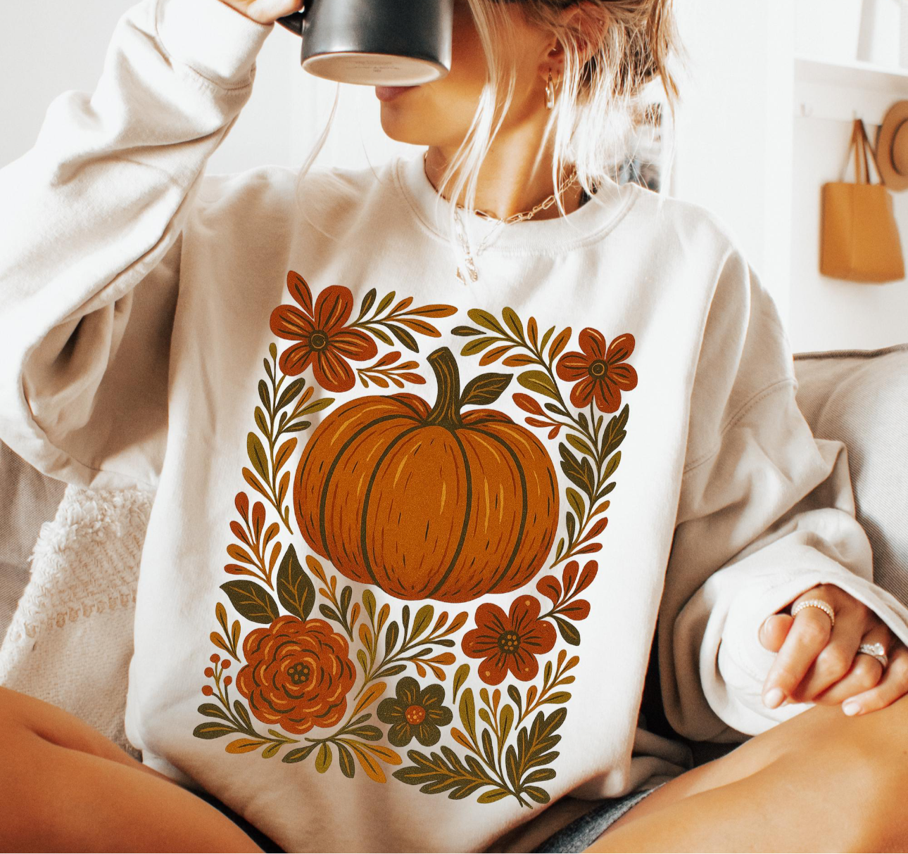 Fall Pumpkin Floral Crewneck