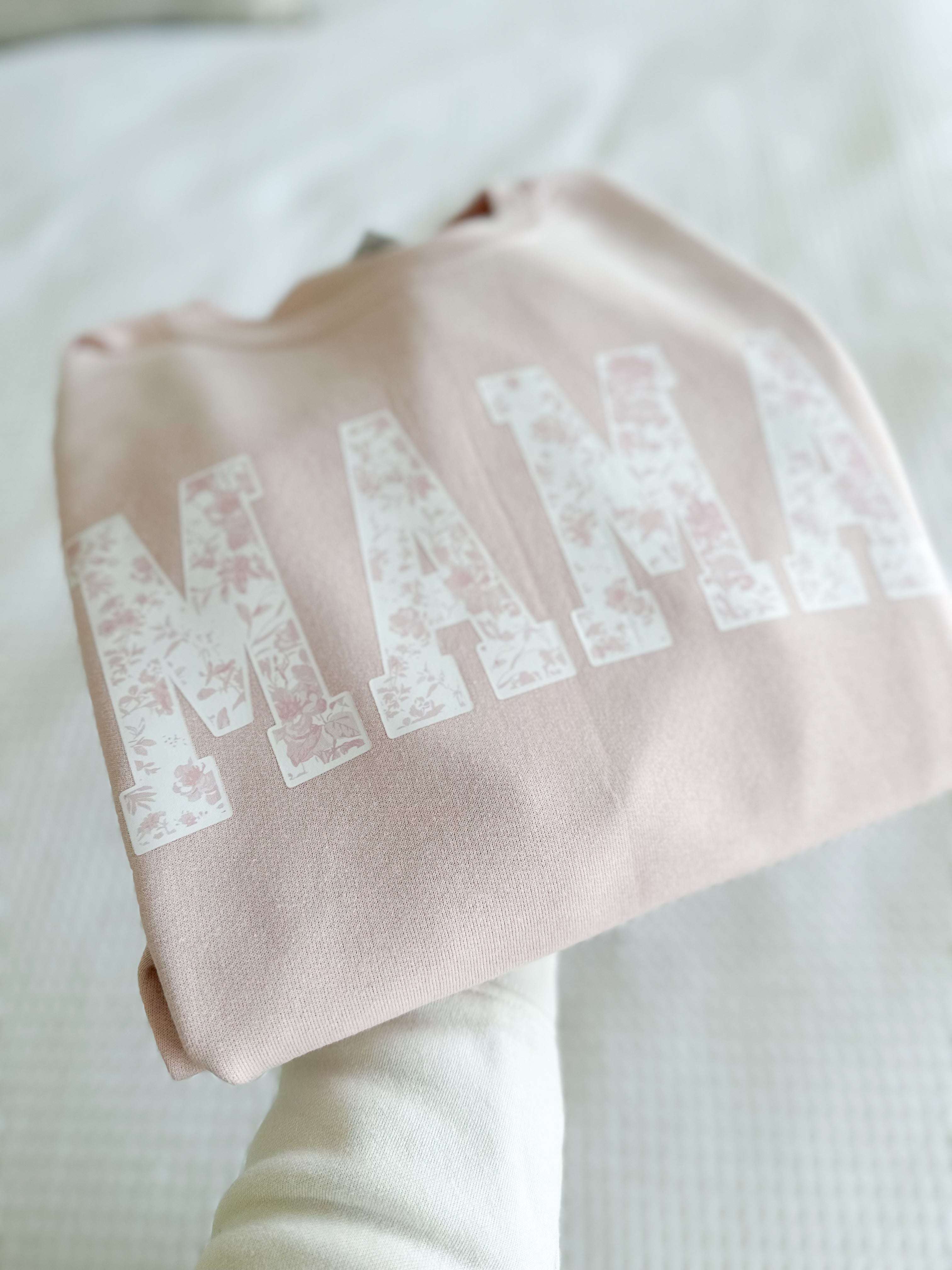 Mama Light Pink Pastel Floral Crewneck