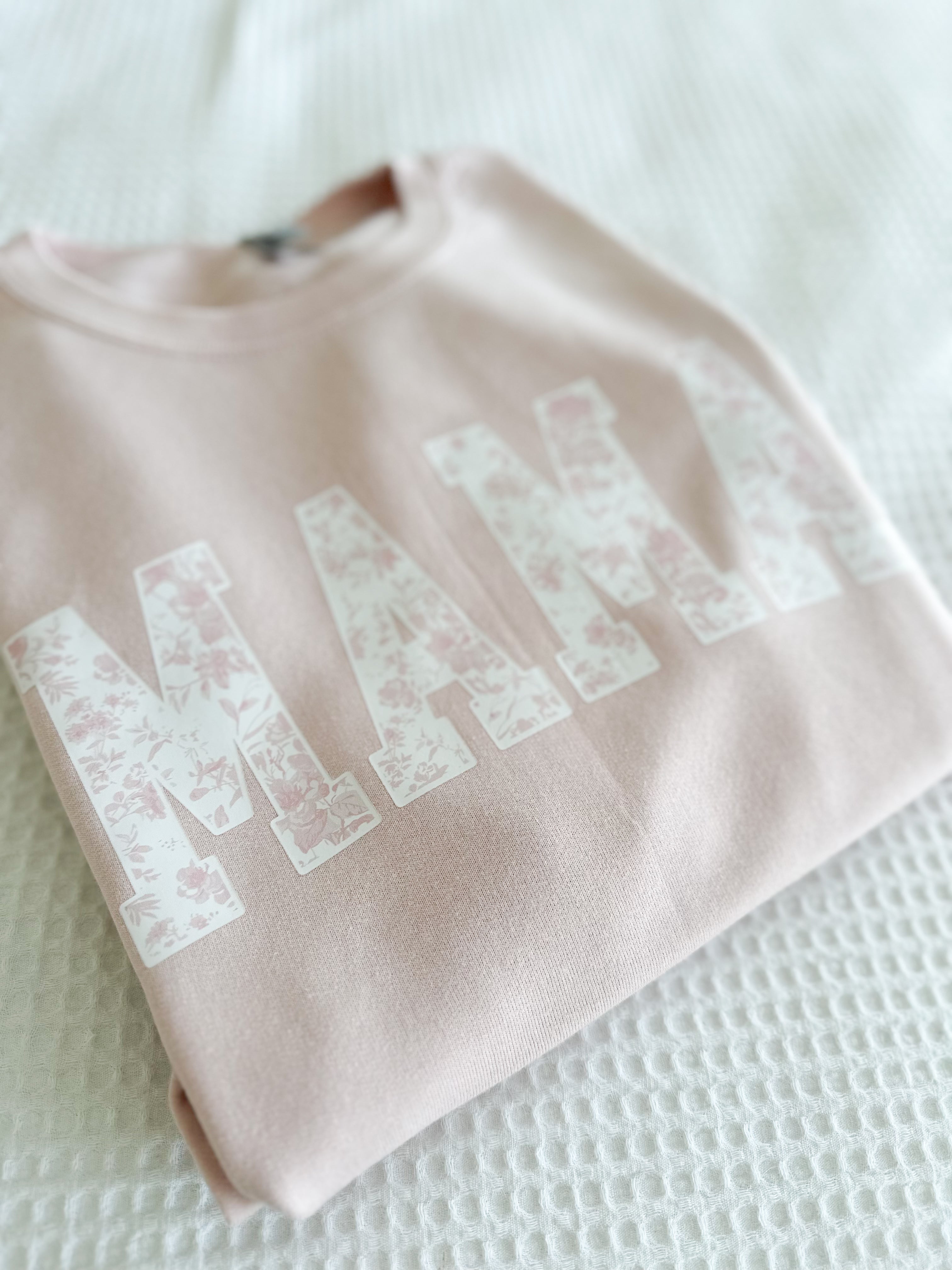 Mama Light Pink Pastel Floral Crewneck