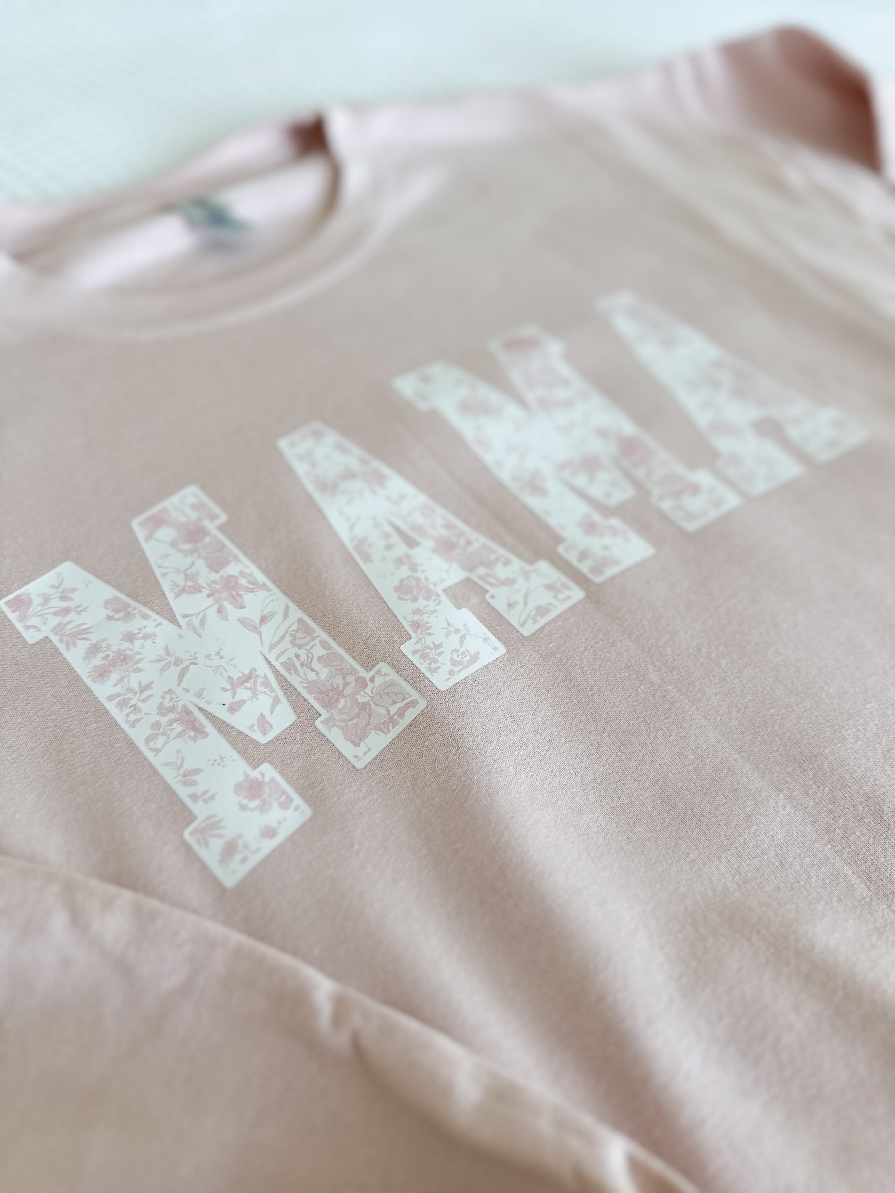 Mama Light Pink Pastel Floral Crewneck