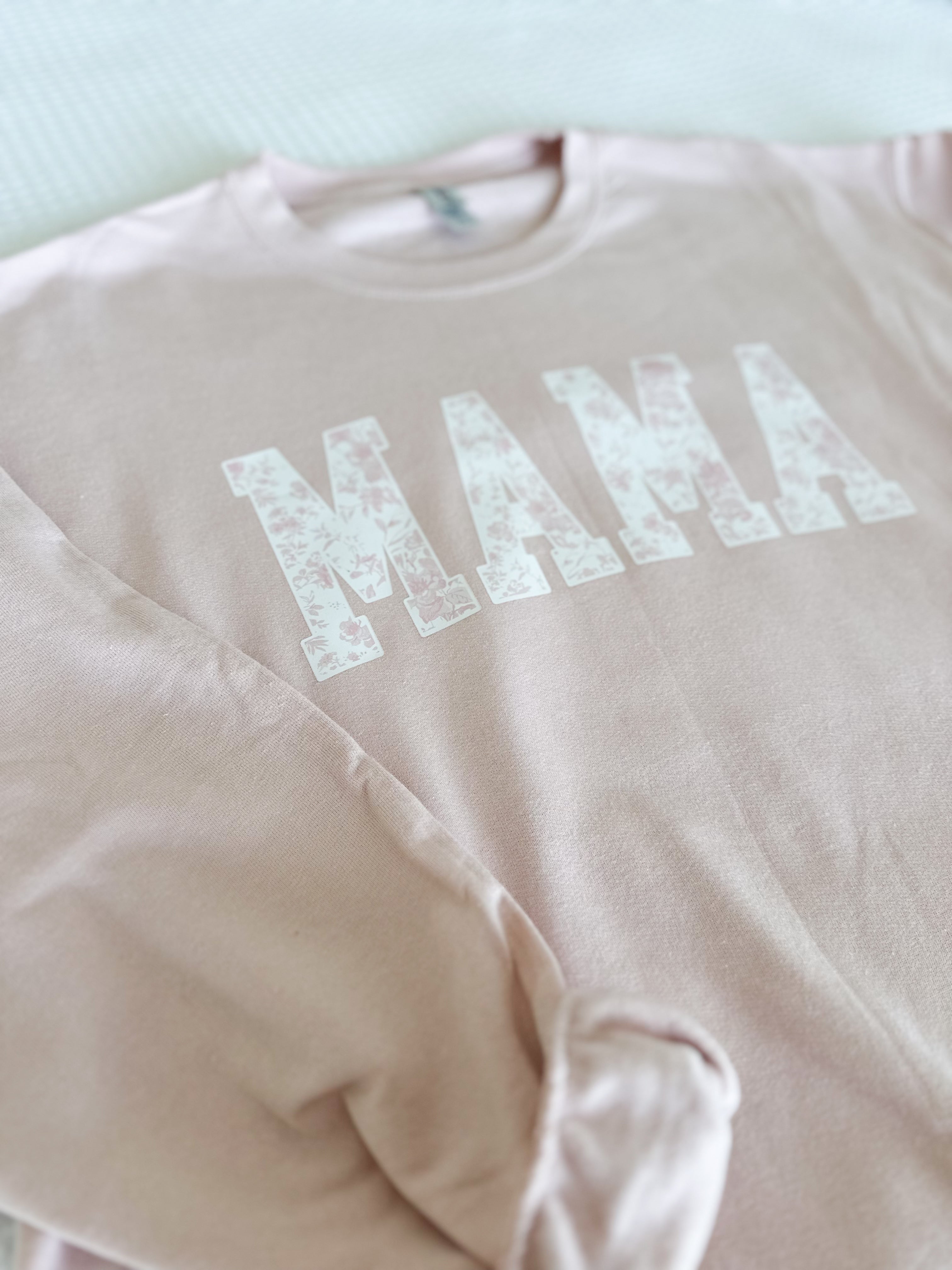 Mama Light Pink Pastel Floral Crewneck