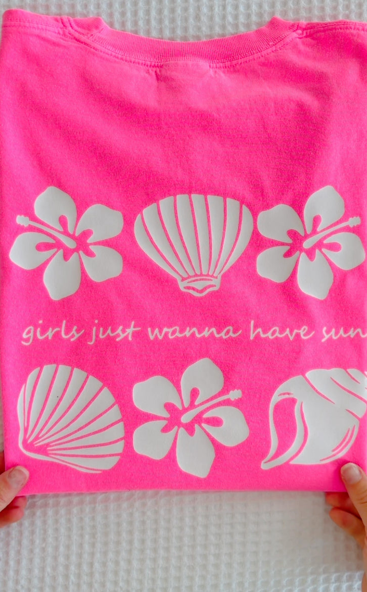 Girls Just Wanna Have Sun – Oversized Neon Pink Summer T-Shirt | Bold & Beachy Graphic Tee for Women
