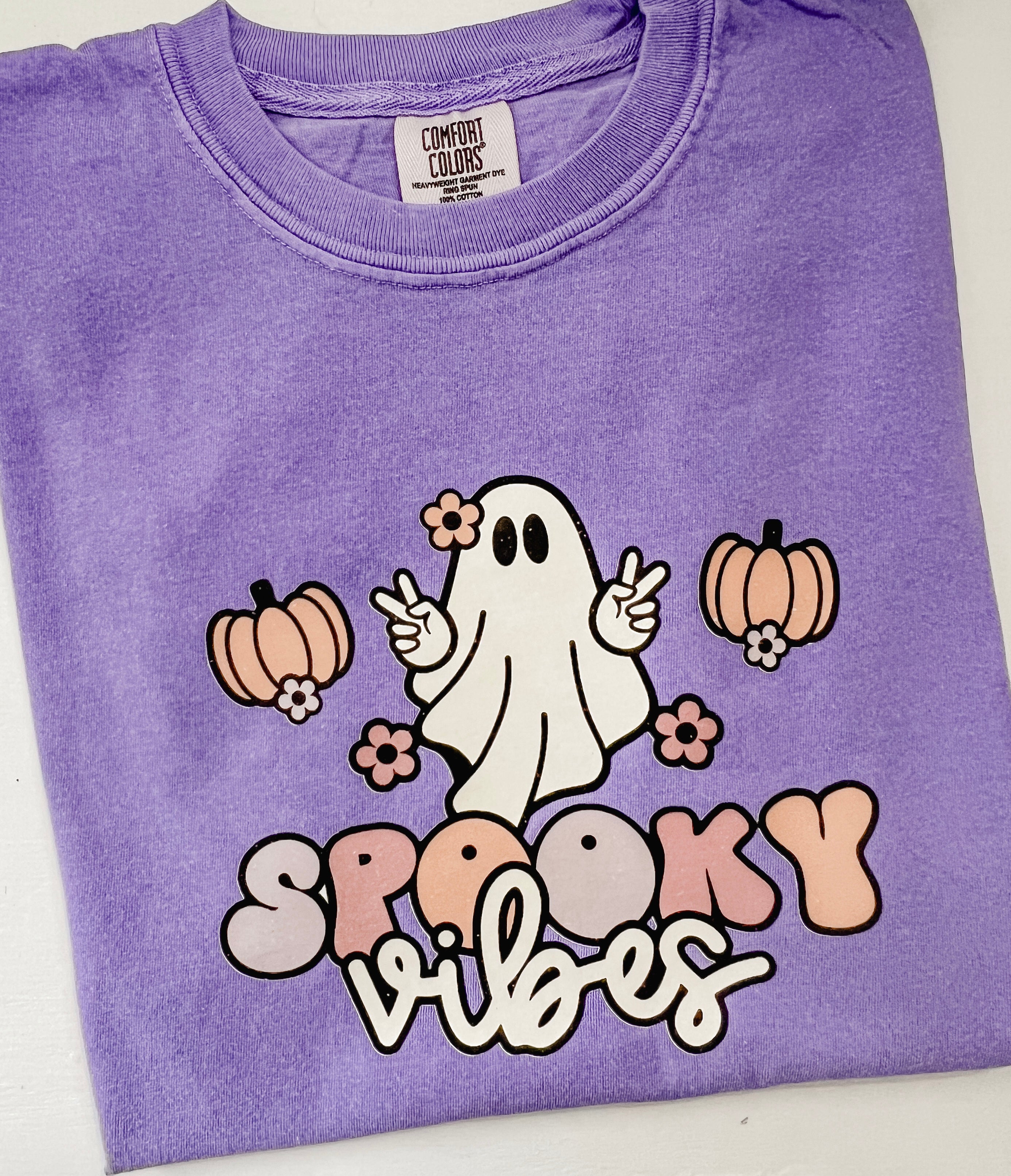Retro Spooky Cute Ghost Violet Comfort Colors Fall Shirt