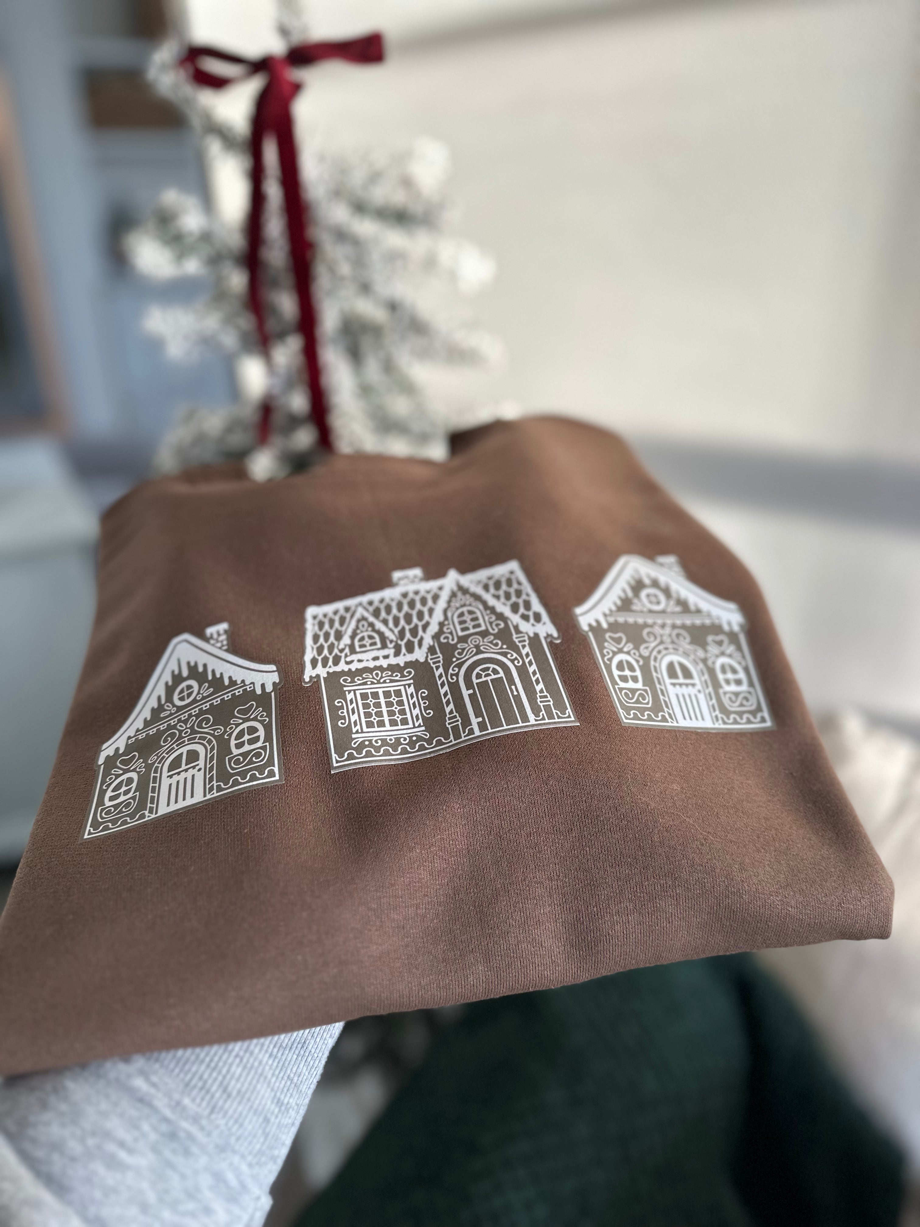 Brown Gingerbread House Christmas Crewneck