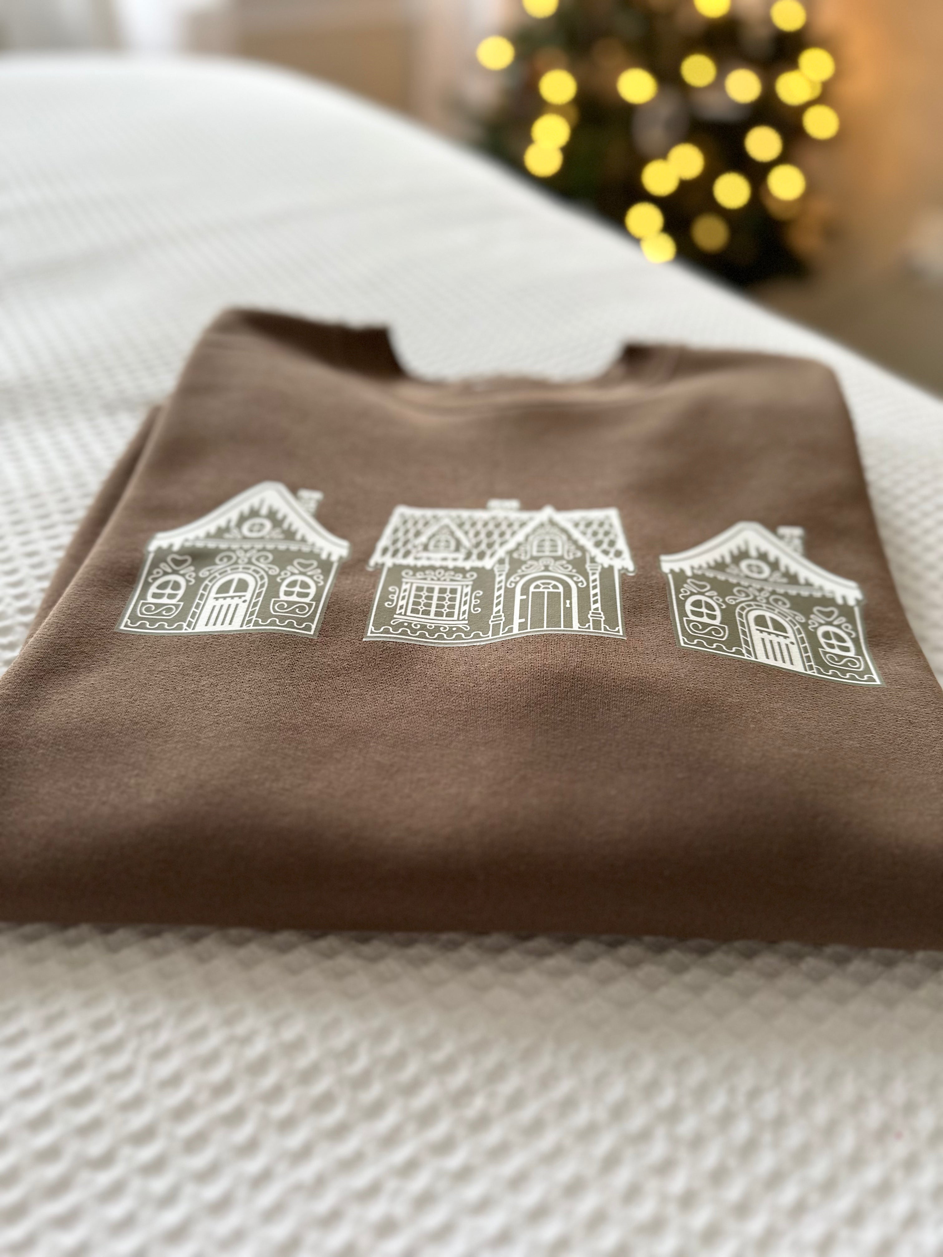 Brown Gingerbread House Christmas Crewneck