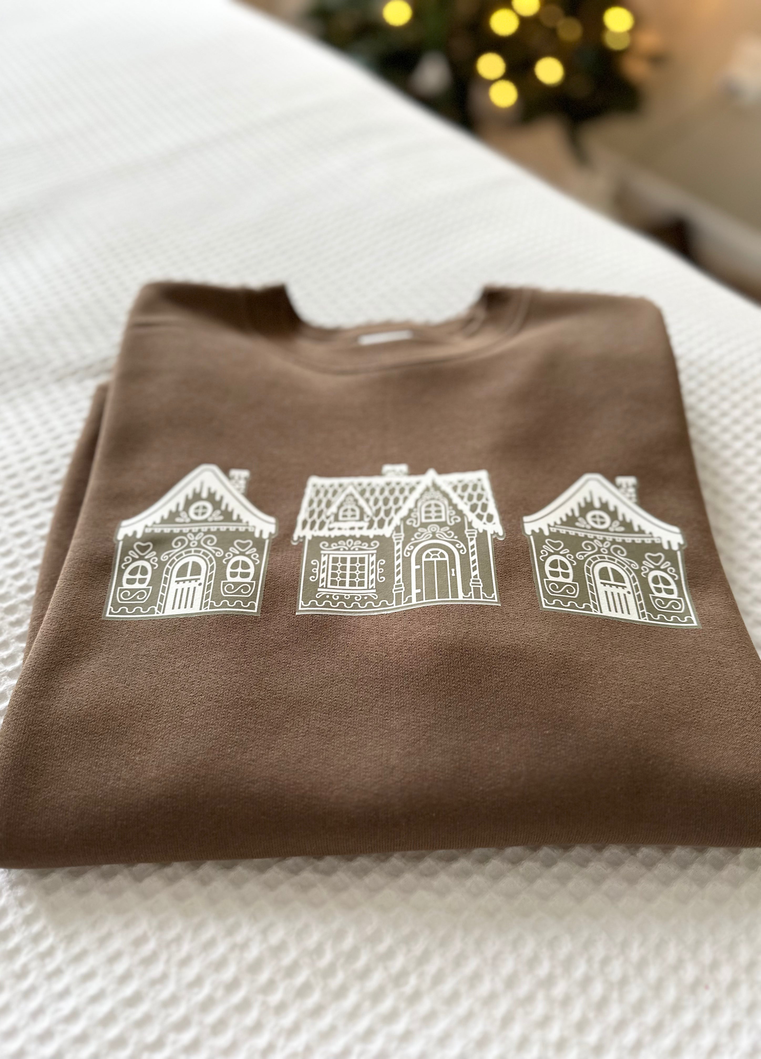 Brown Gingerbread House Christmas Crewneck