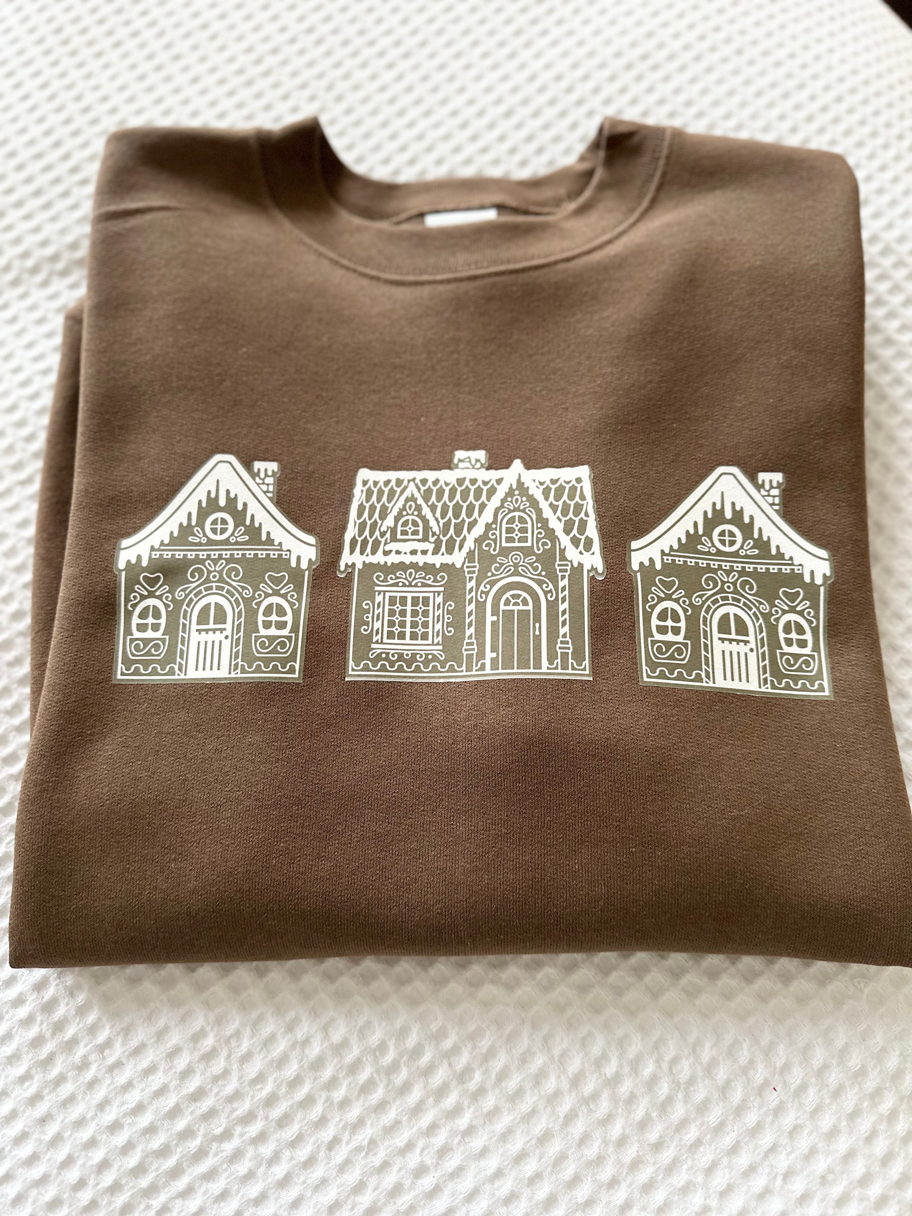 Brown Gingerbread House Christmas Crewneck