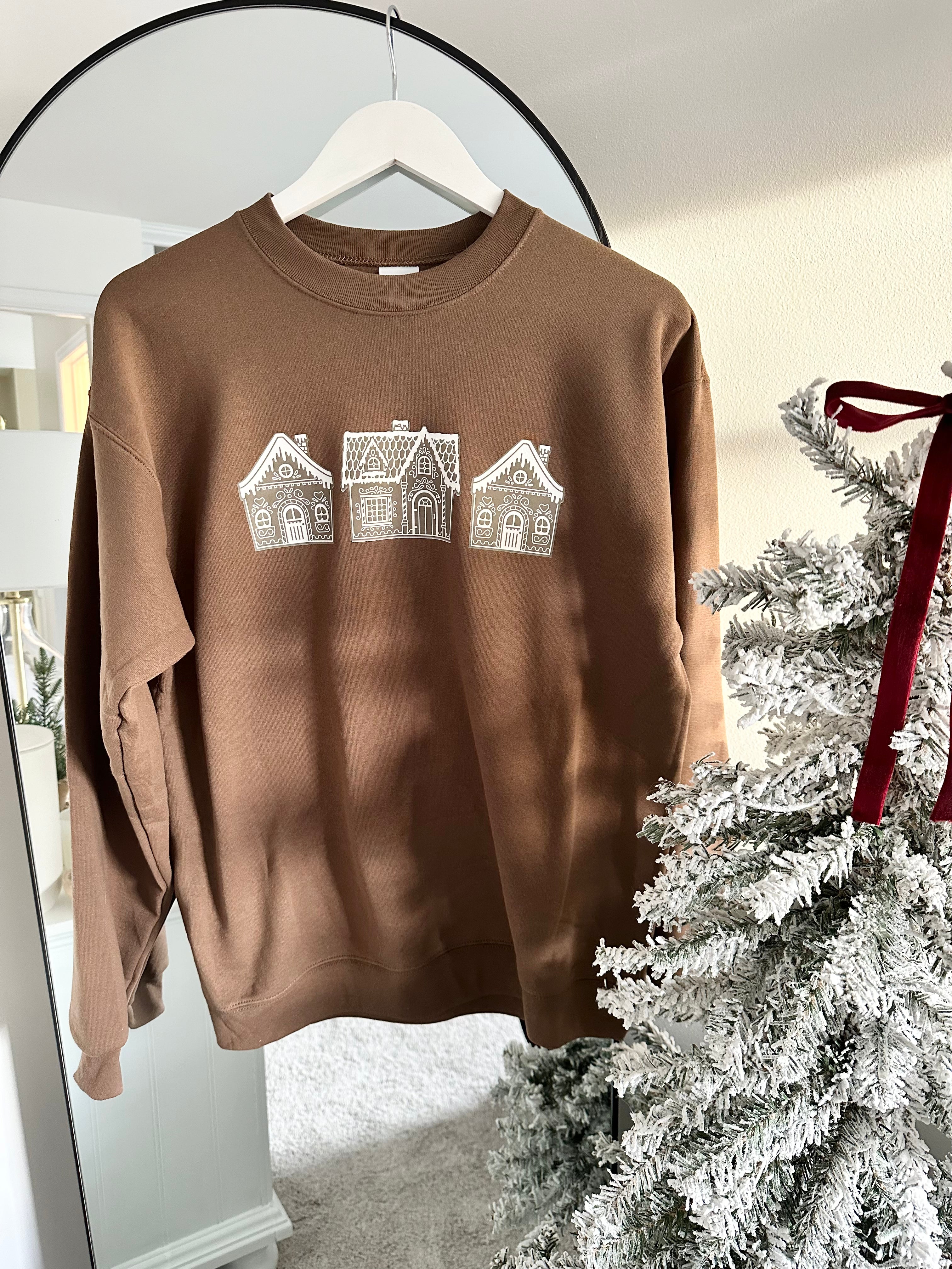 Brown Gingerbread House Christmas Crewneck