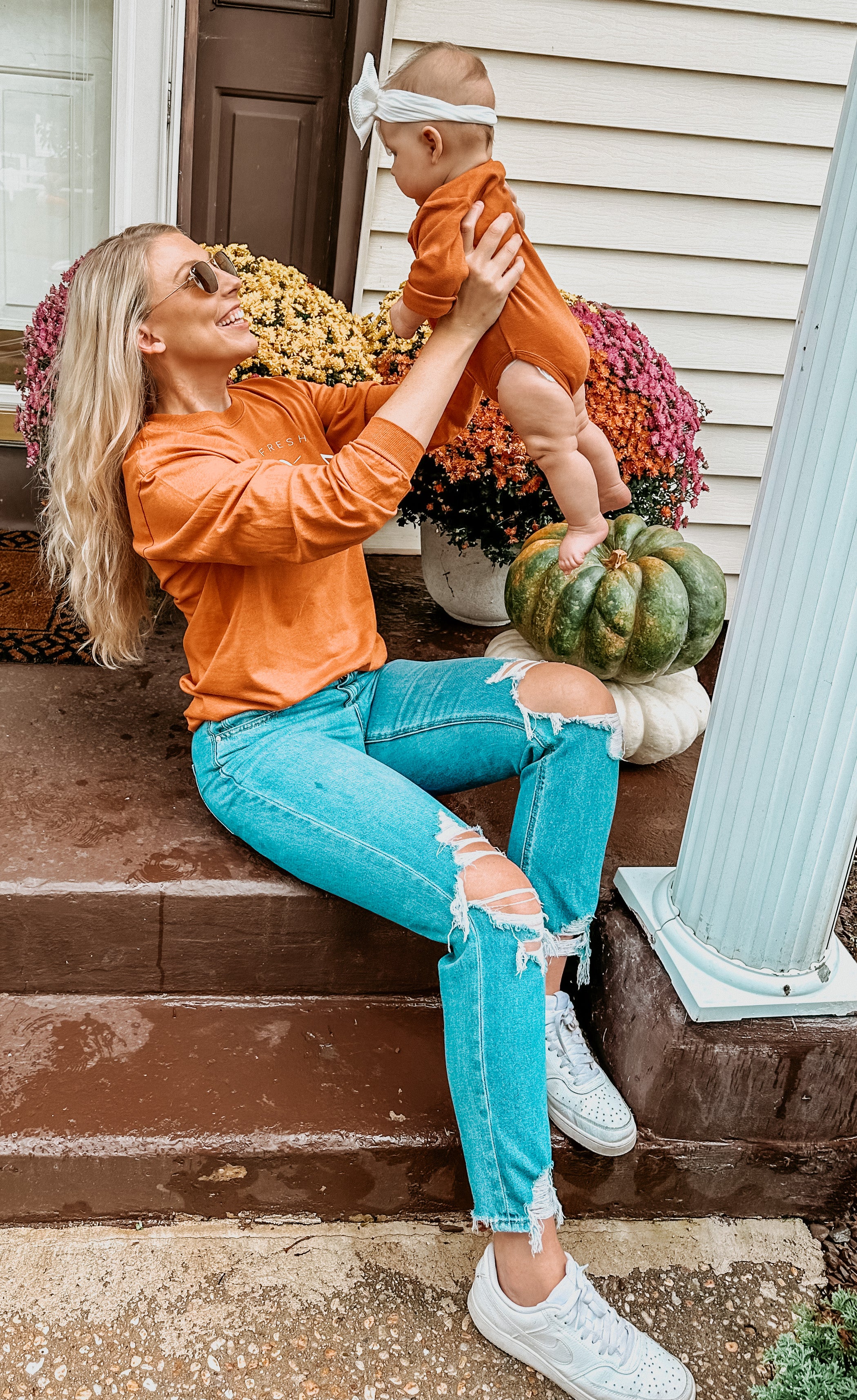 Fall Farm Fresh Pumpkin Matching Mommy and Me Long Sleeve Tees