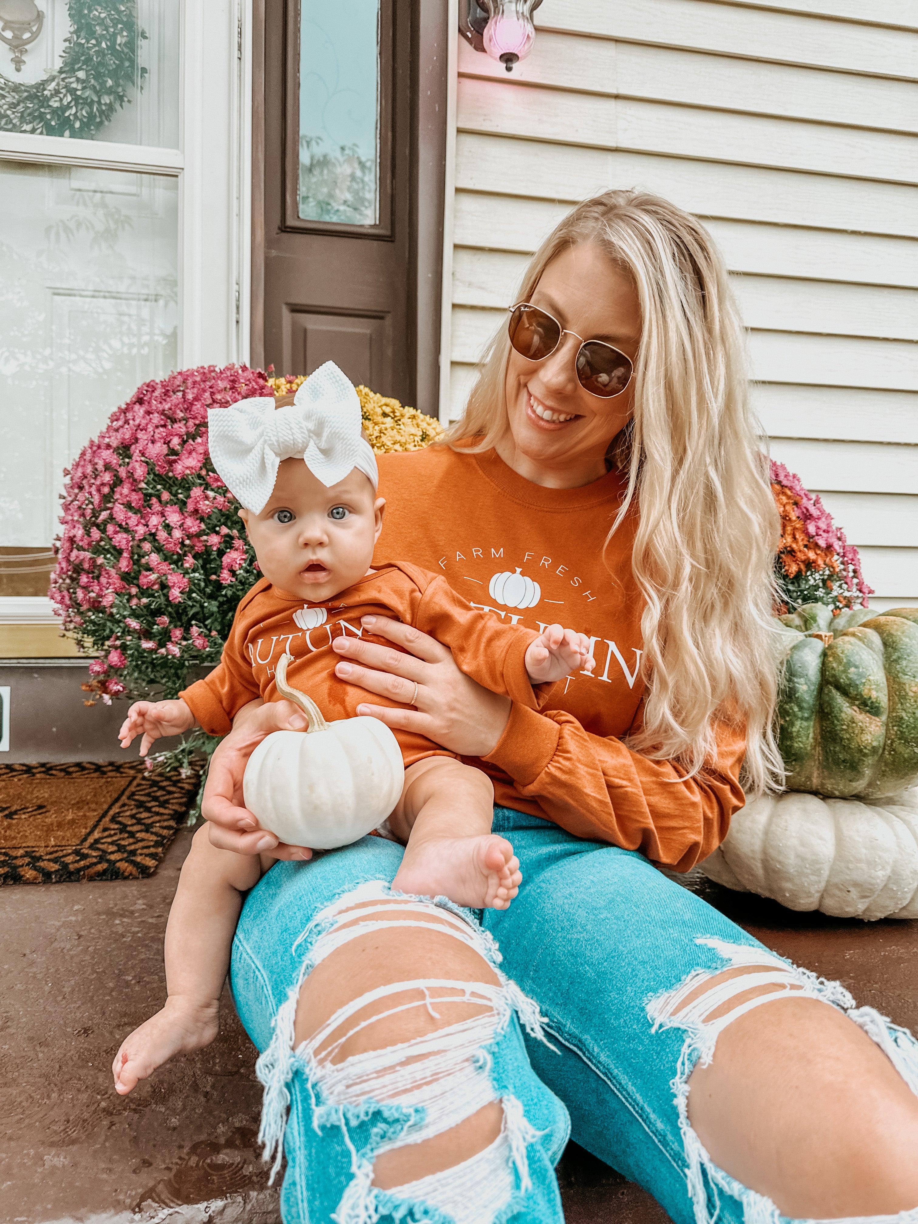 Fall Farm Fresh Pumpkin Matching Mommy and Me Long Sleeve Tees