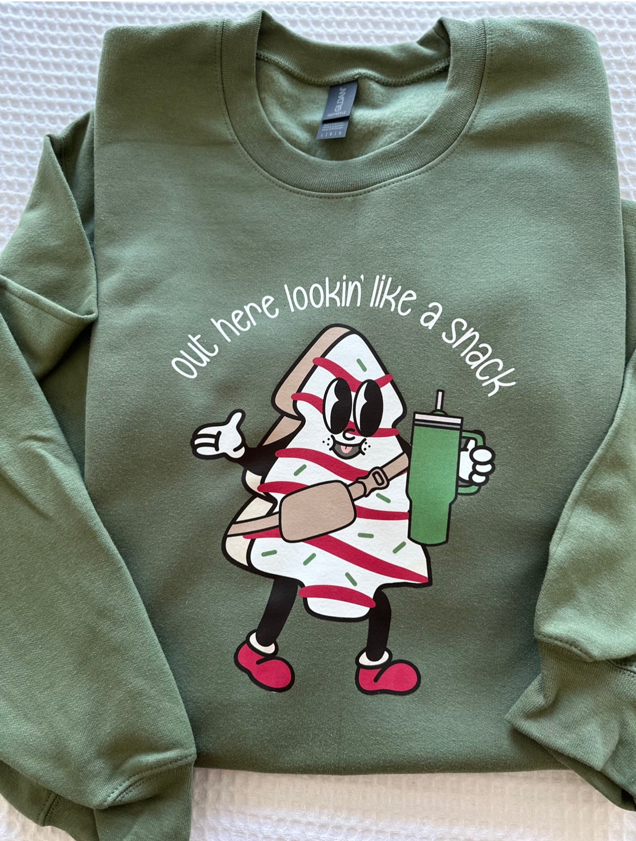 Out Here Lookin Like a Snack Green Christmas Tree Crewneck