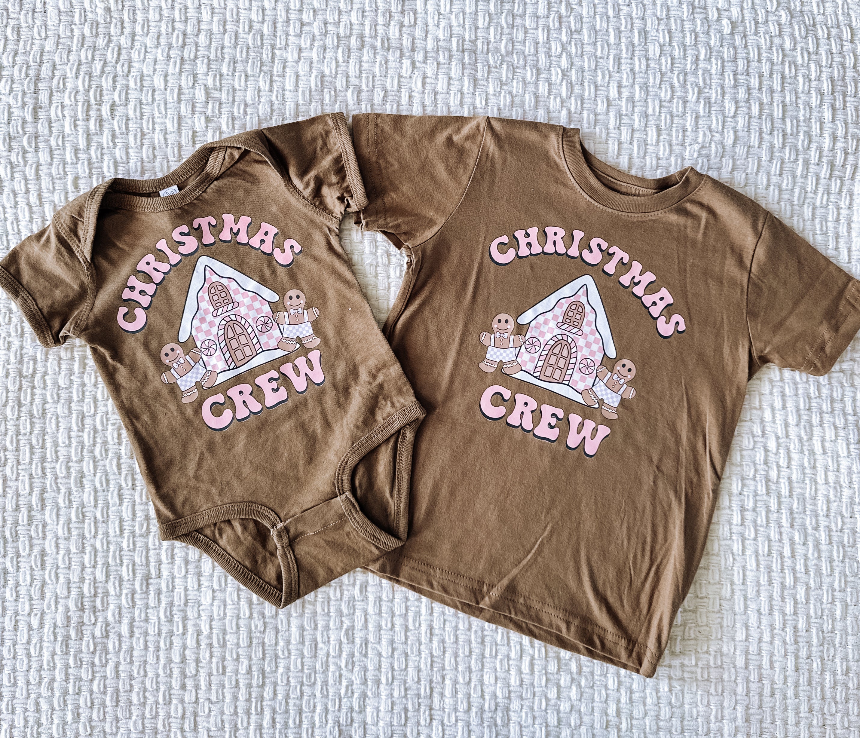 Matching Christmas Crew Gingerbread House Brown Shirts for Infants, Toddlers, and Kids