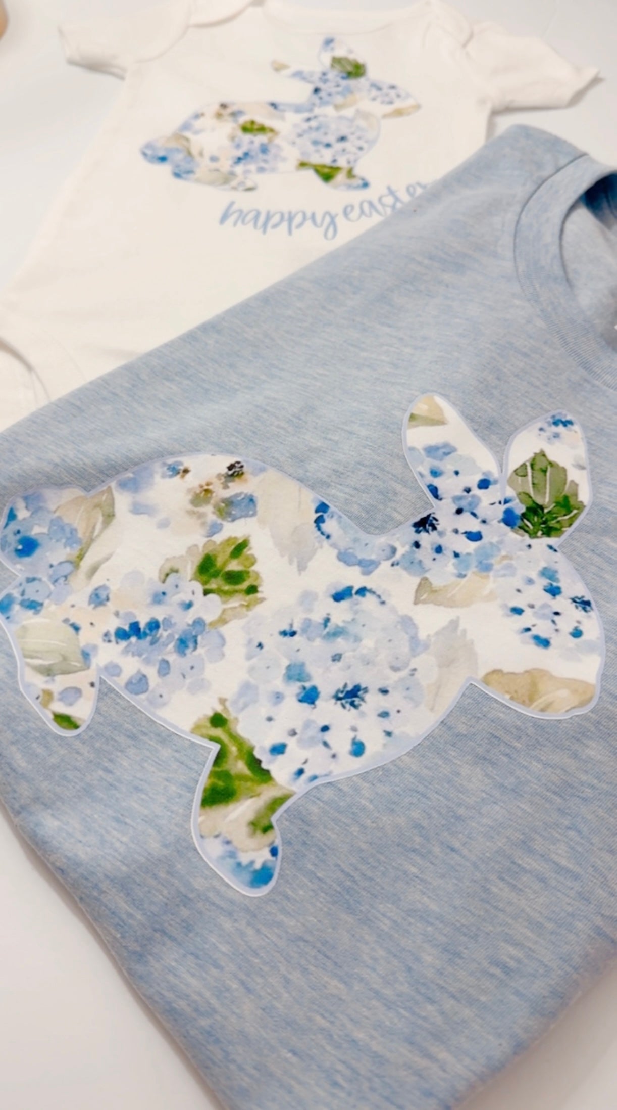 Mommy and Me Spring Floral Easter Matching Blue T-Shirt Set