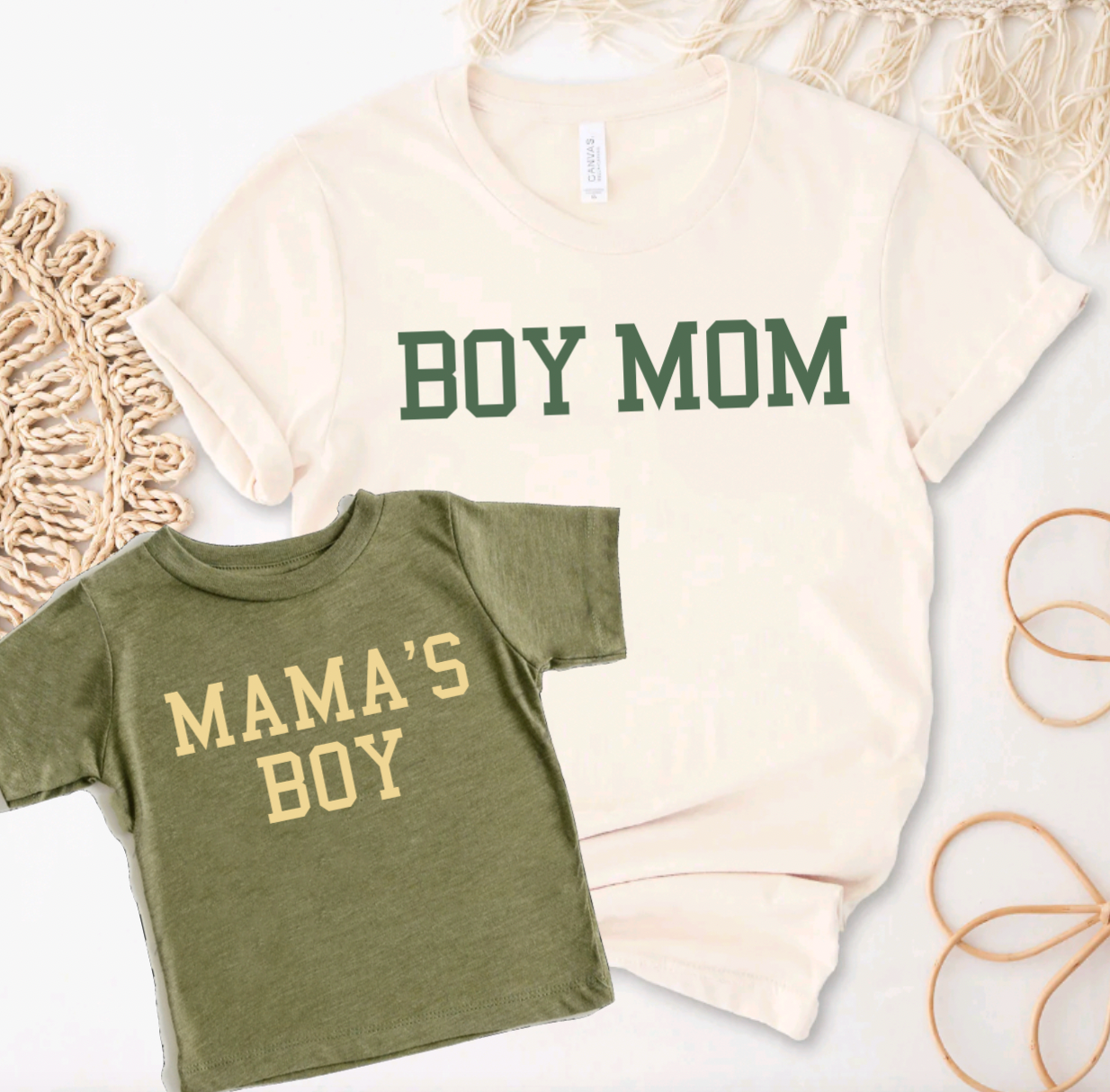 Mama and Mamas Boy Matching Olive Green Tees