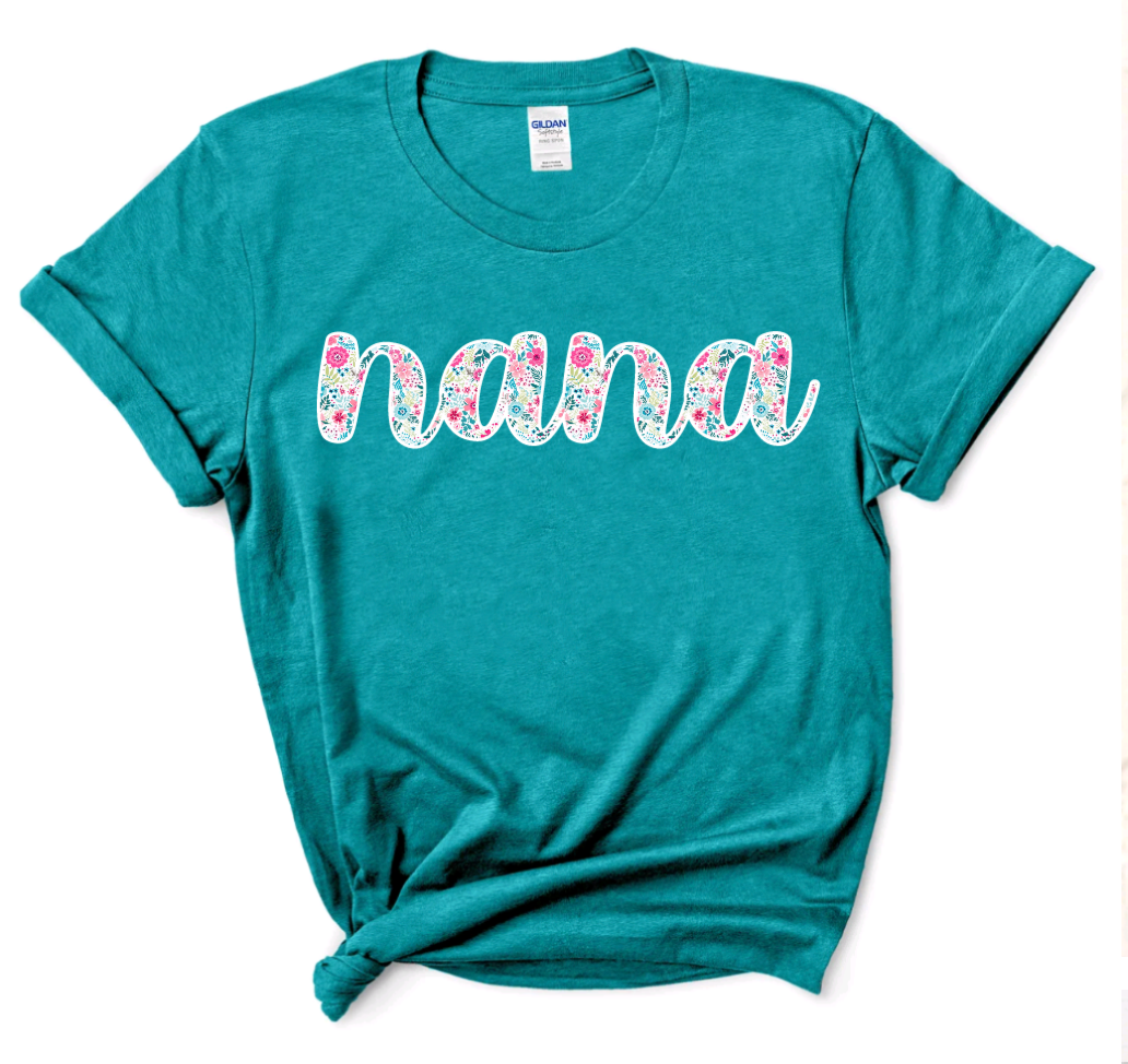 Teal Blue Floral Nana Tee