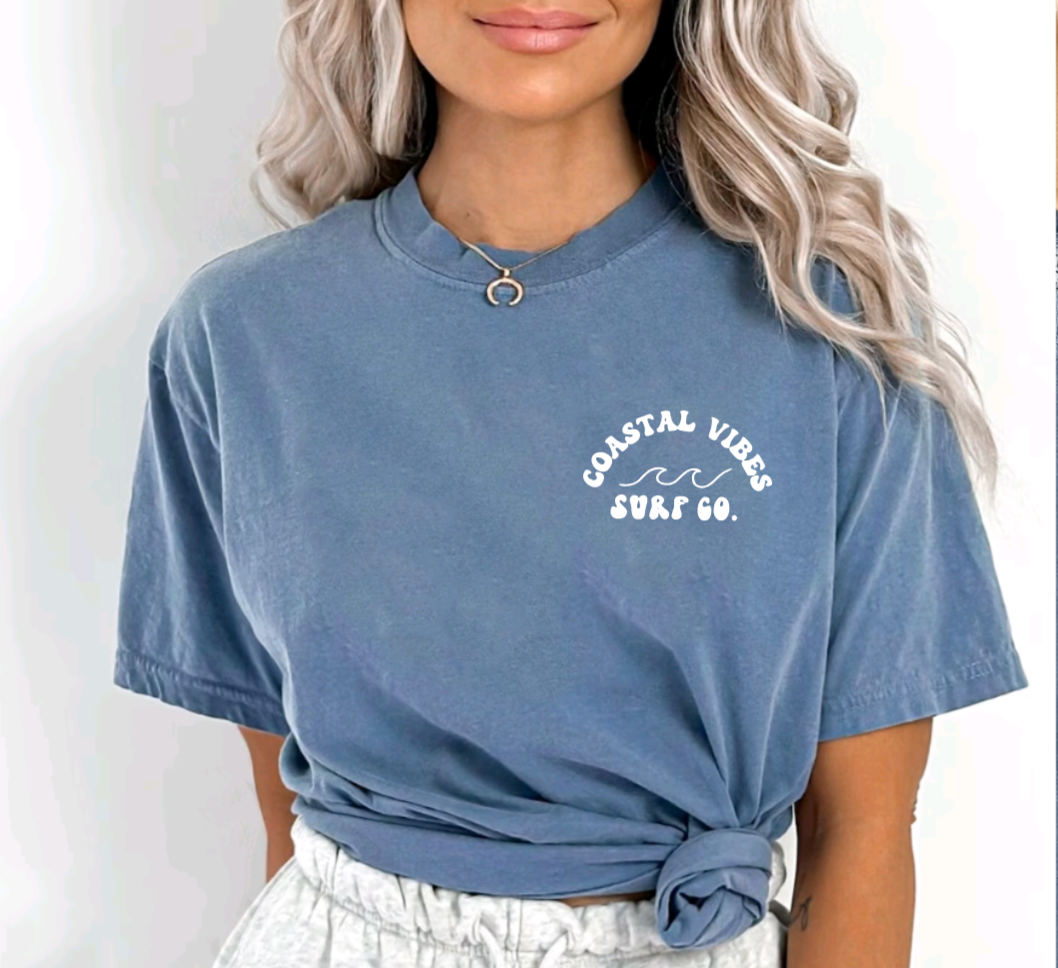 Coastal Vibes – Surfing Summer Comfort Colors T-Shirt | Beachy Graphic Tee for Women