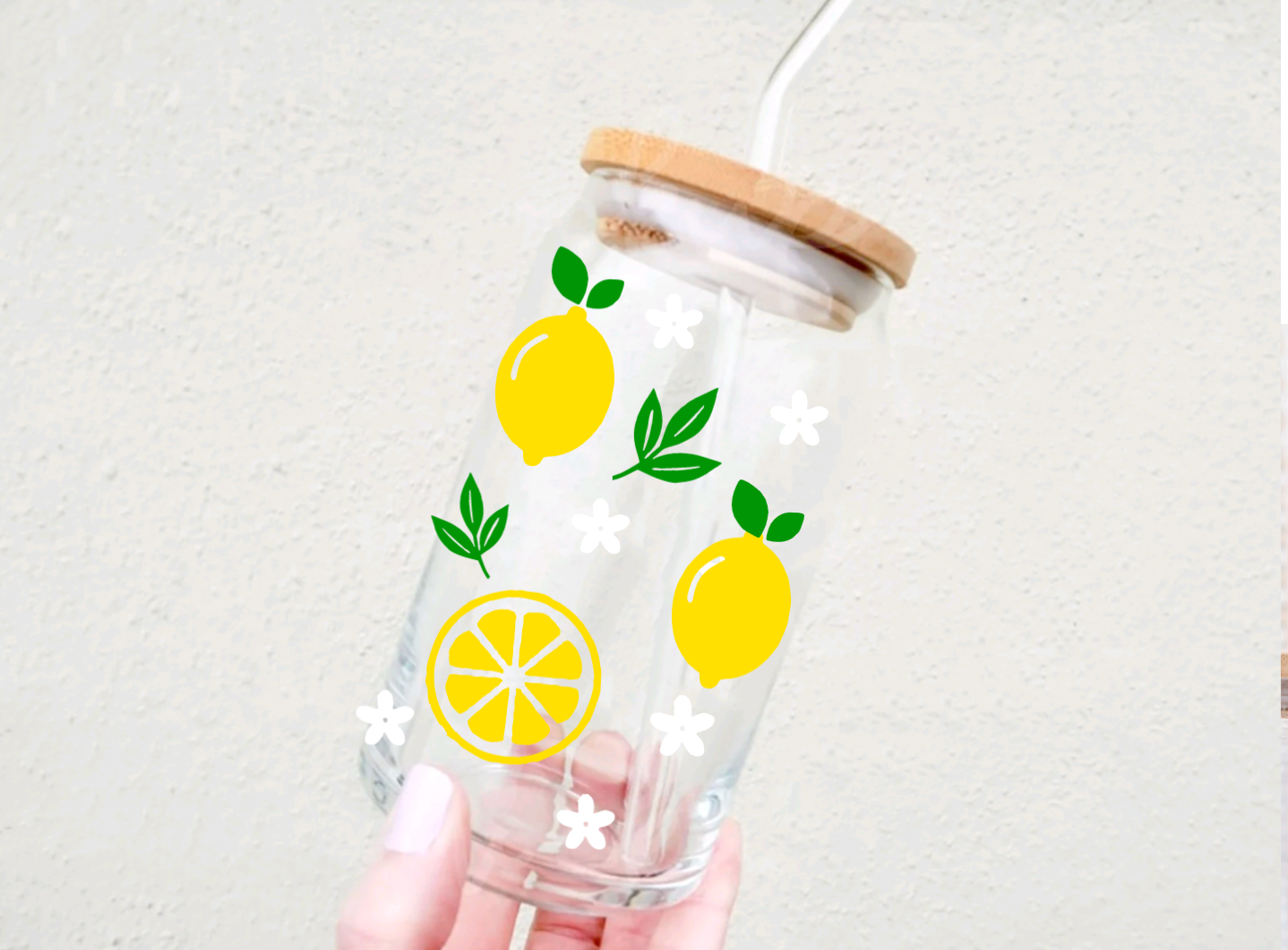 Lemon Glass Iced Coffee Cup With Bamboo Lid & Glass Straw