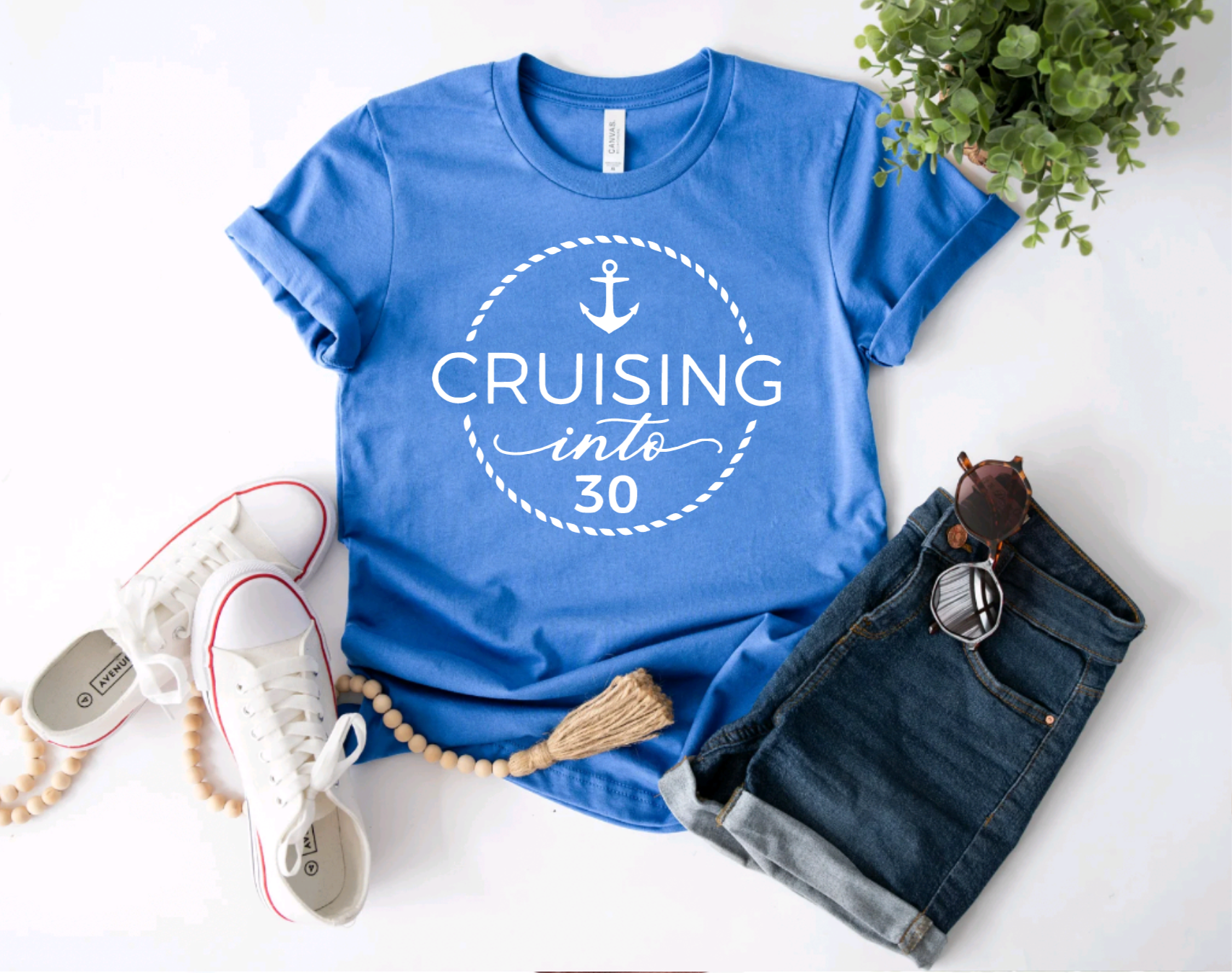 Cruising into 30 Heather Blue 30th Birthday Shirt