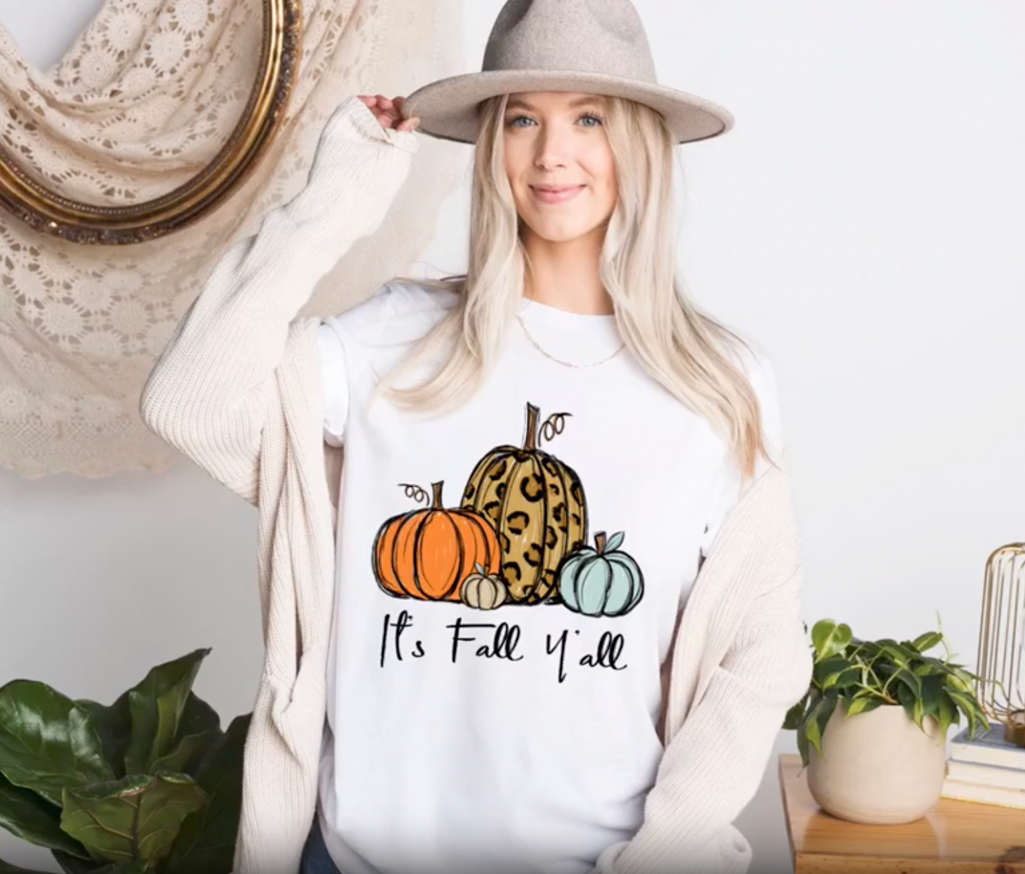 It's Fall Y'all Leopard Pumpkin White Shirt