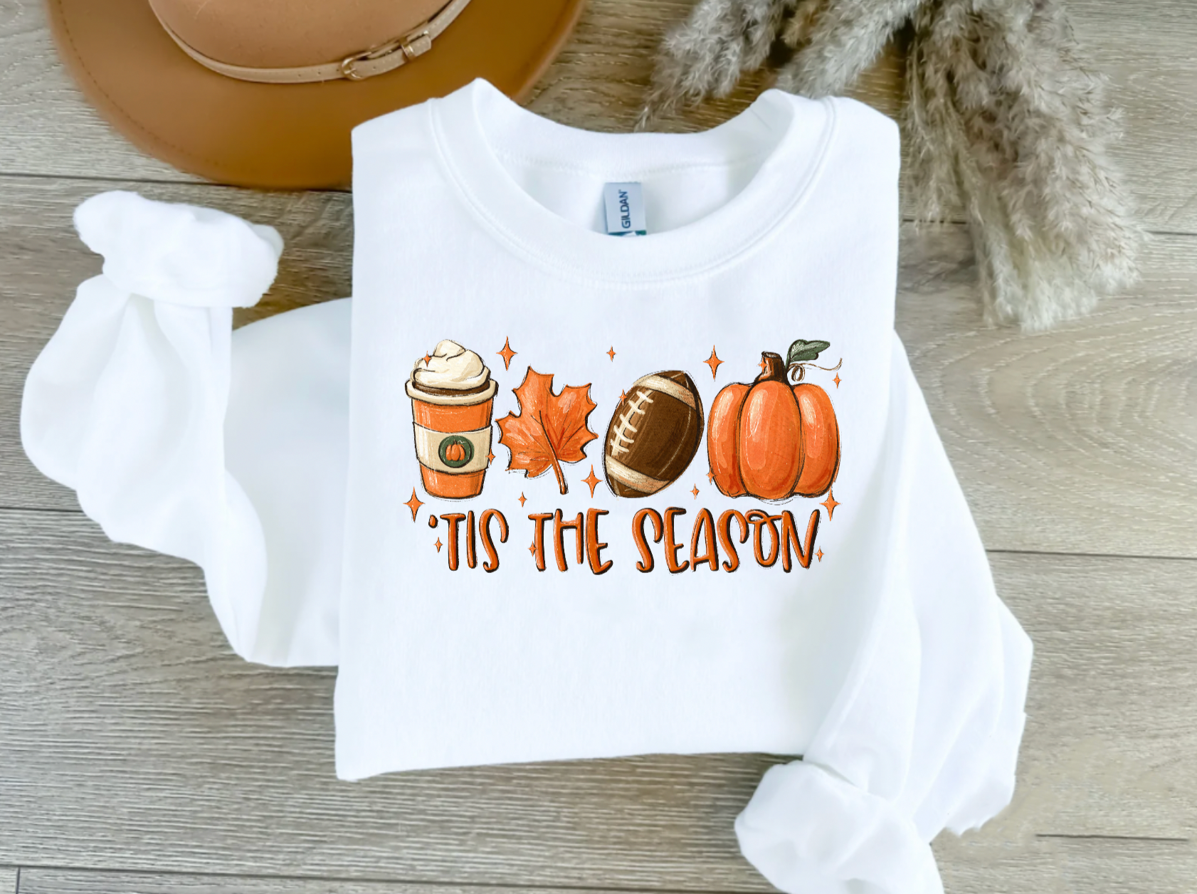 Tis the Season Fall Themed White Crewneck
