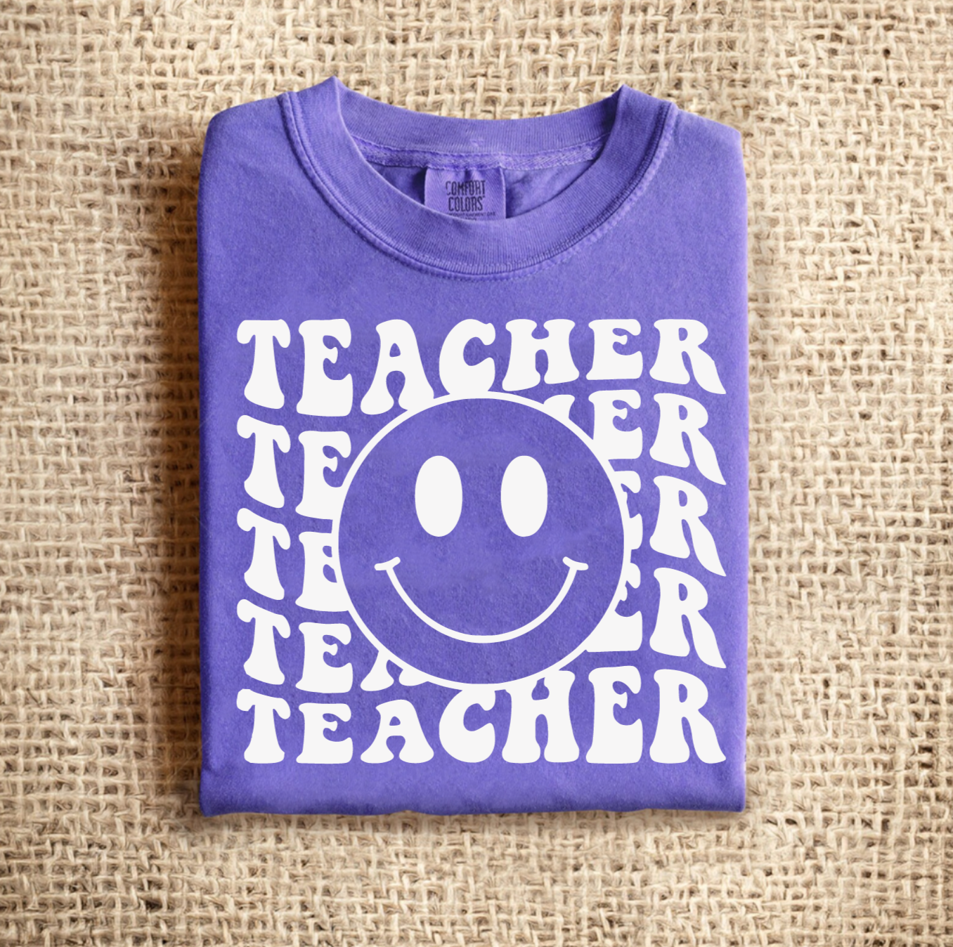 Violet Retro Teacher Tan Smiley Tee