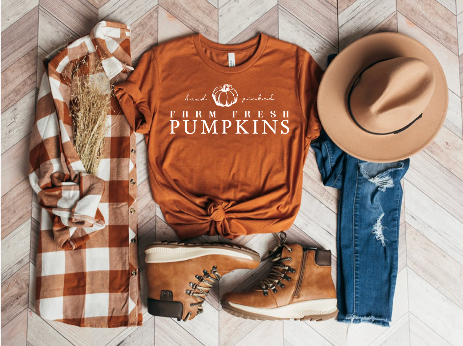 Hand Picked Farm Fresh Pumpkins Burnt Orange Shirt