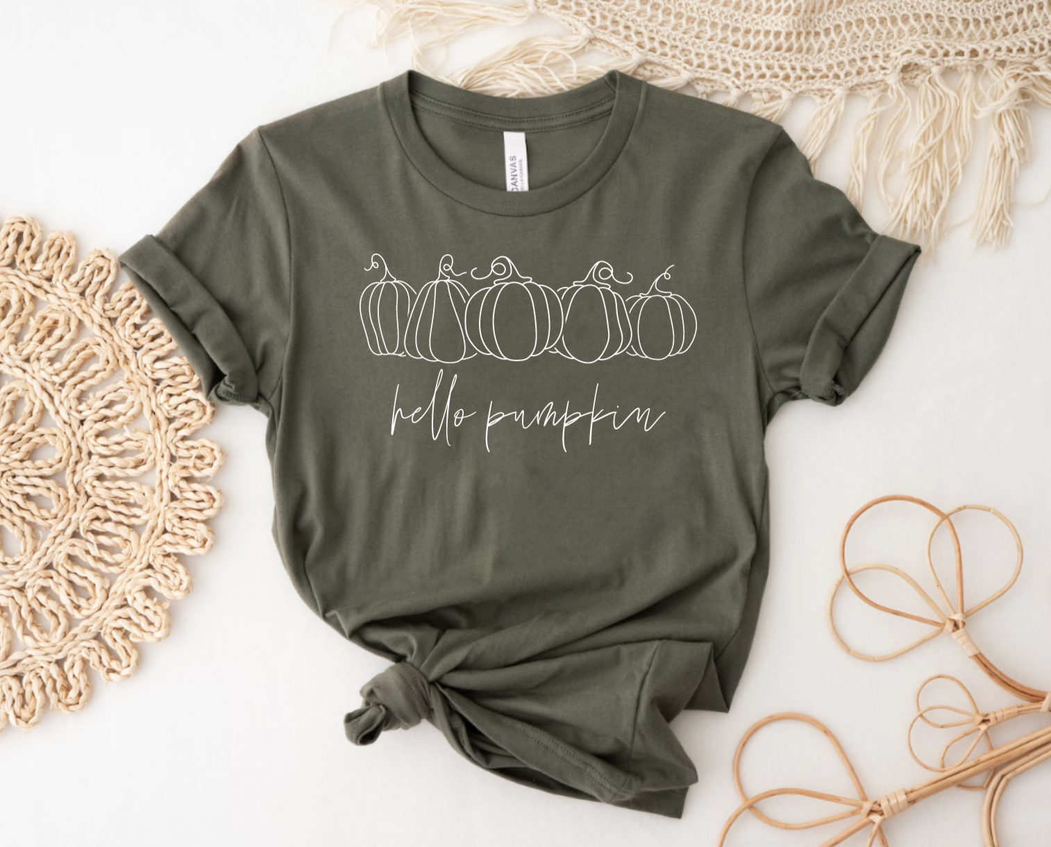 Hello Pumpkin Olive Green Fall Shirt