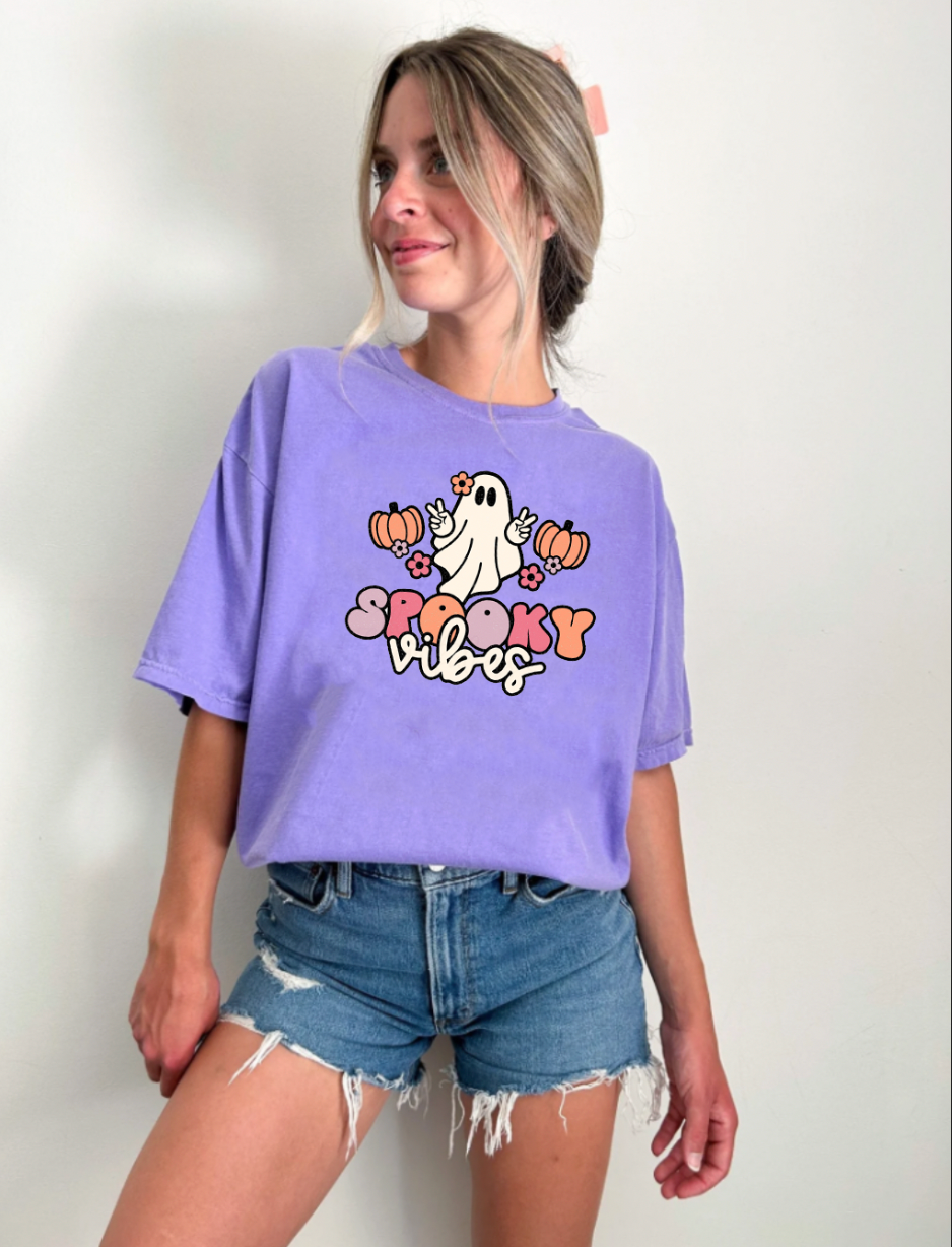 Retro Spooky Cute Ghost Violet Comfort Colors Fall Shirt